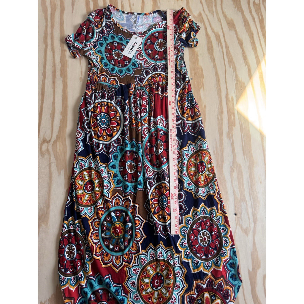 Vishow Maxi Dress Kaleidoscope Design Coral Navy Orange Women’s New Size XL