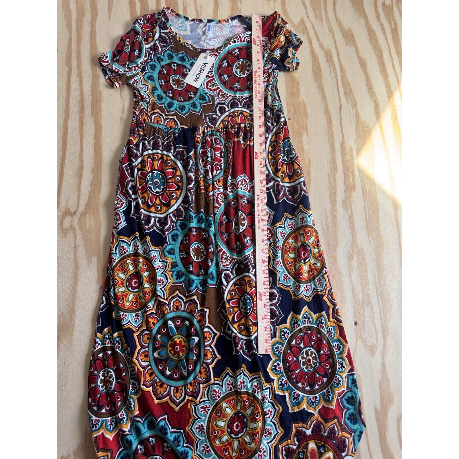 Vishow Maxi Dress Kaleidoscope Design Coral Navy Orange Women’s New Size XL