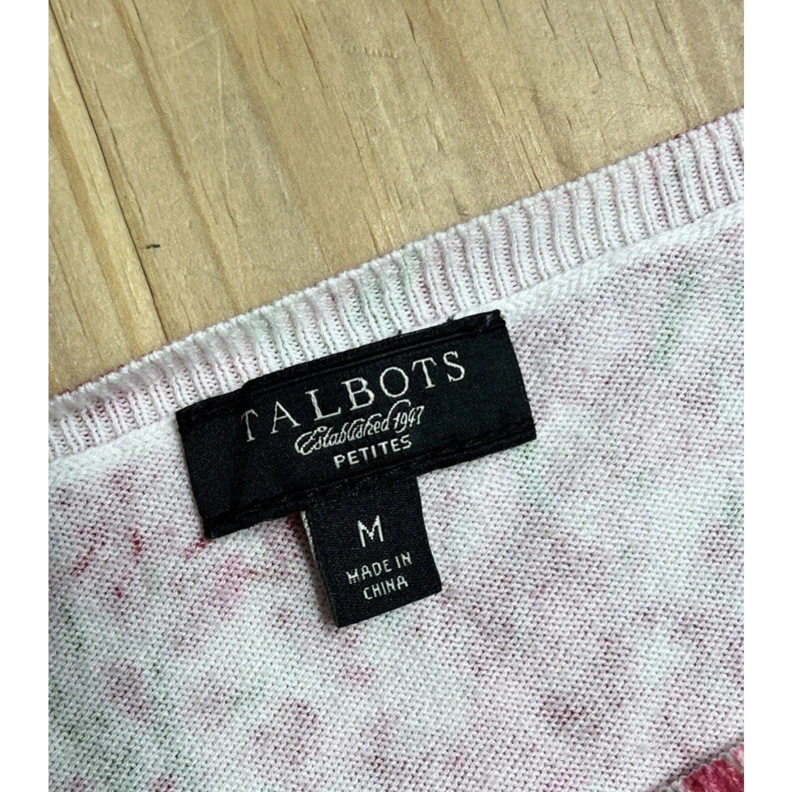 Talbots Women's Petite M Top Pink Red Floral 3/4 Sleeve Cotton Rayon
