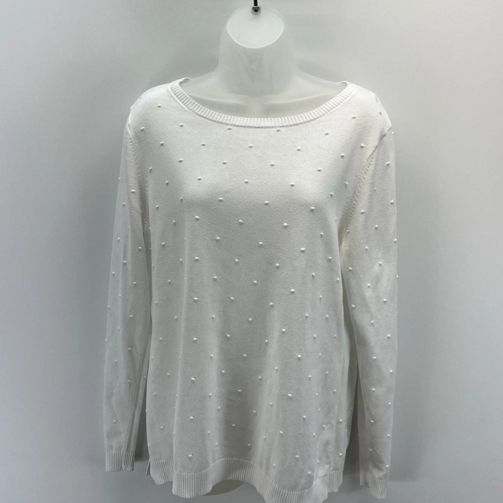 Talbots White Textured Bubble Polka Dots Sweater Size M