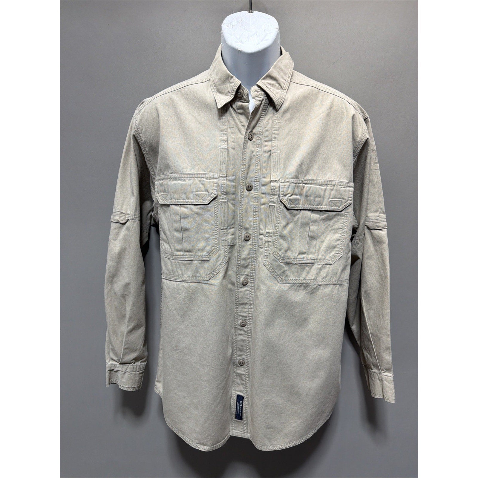 5.11 Tactical Series Khaki Button Up Long Sleeve Shirt w/ Vented Back Size M