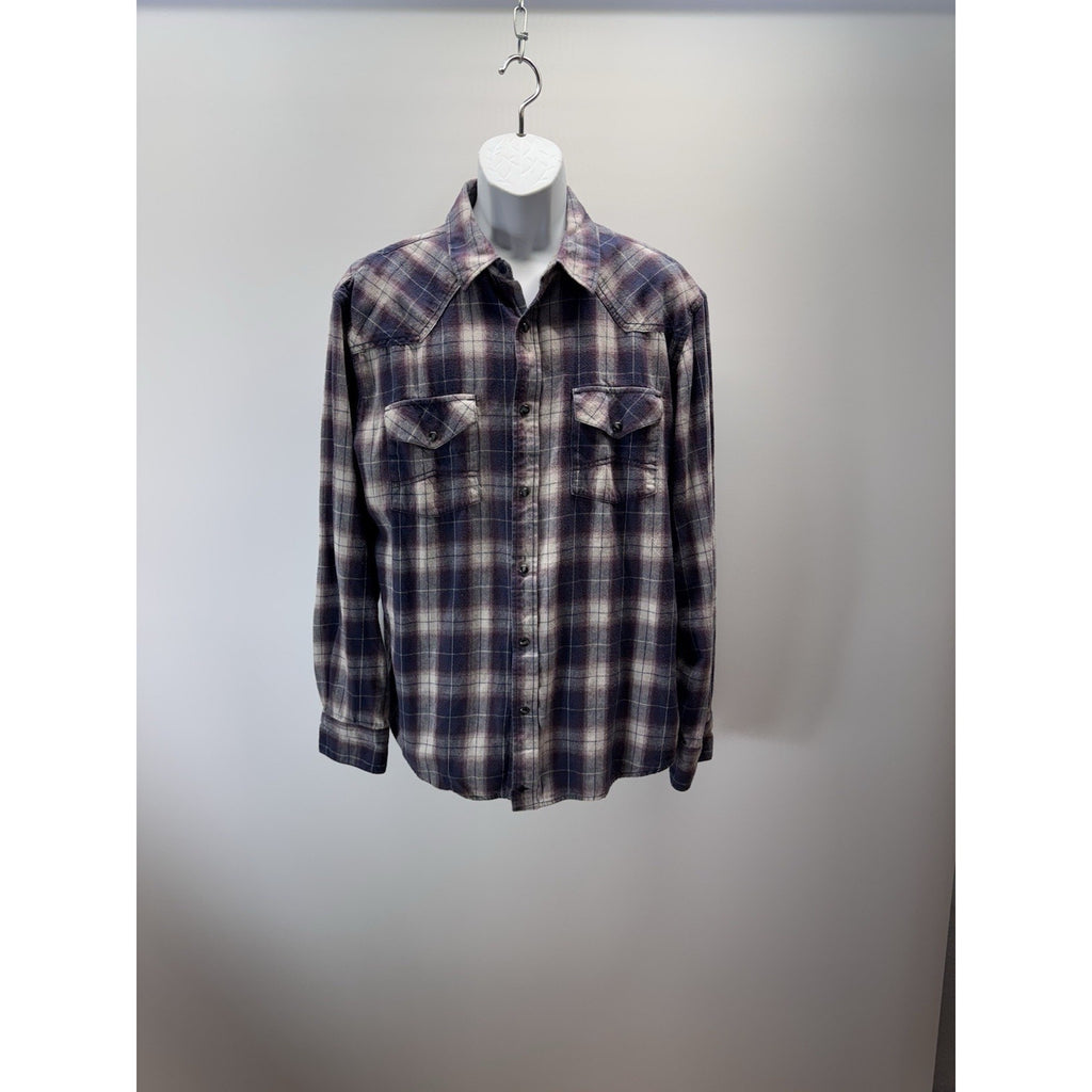 Cody James Long Sleeve Western Pearl Snap Flannel Purple Plaid L