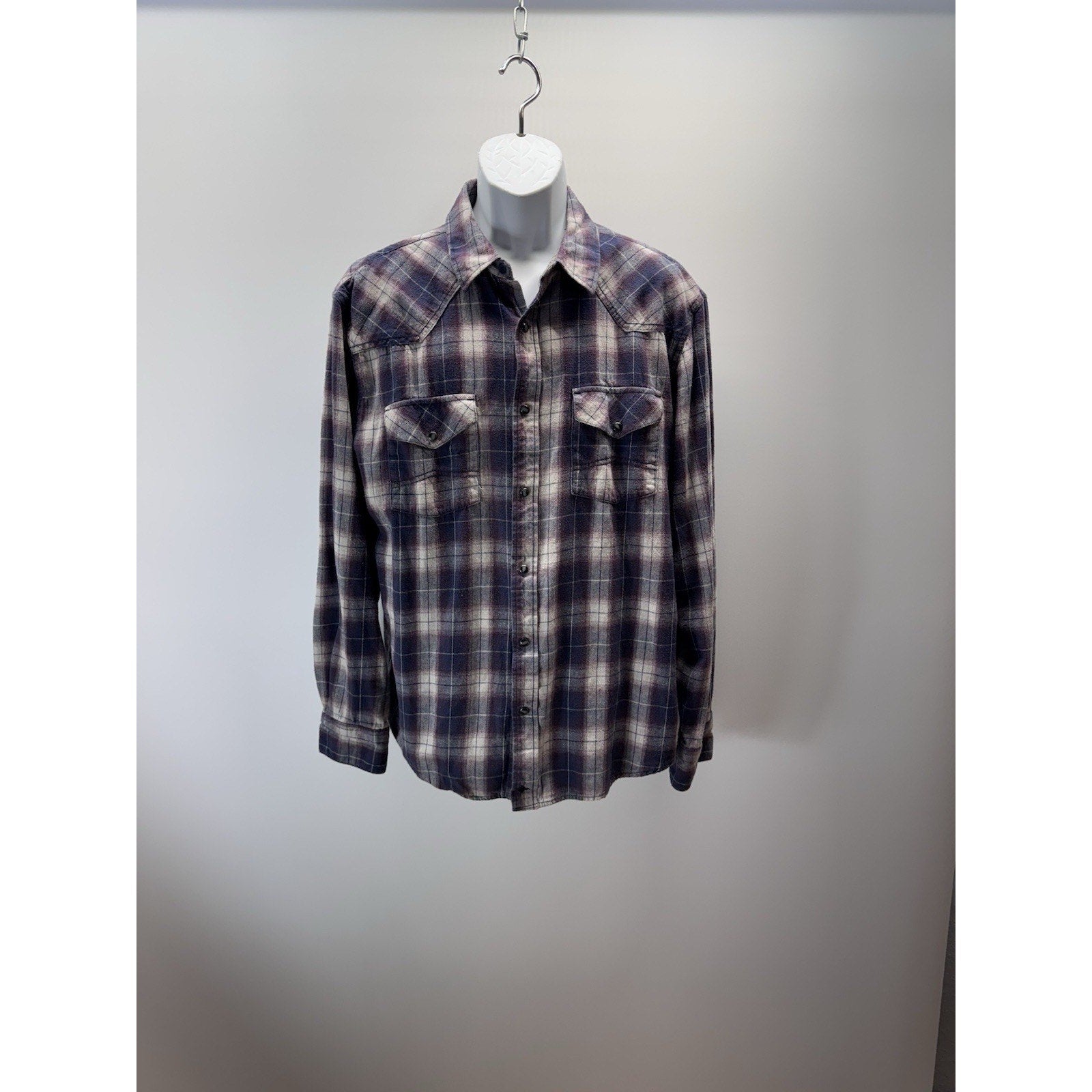 Cody James Long Sleeve Western Pearl Snap Flannel Purple Plaid L