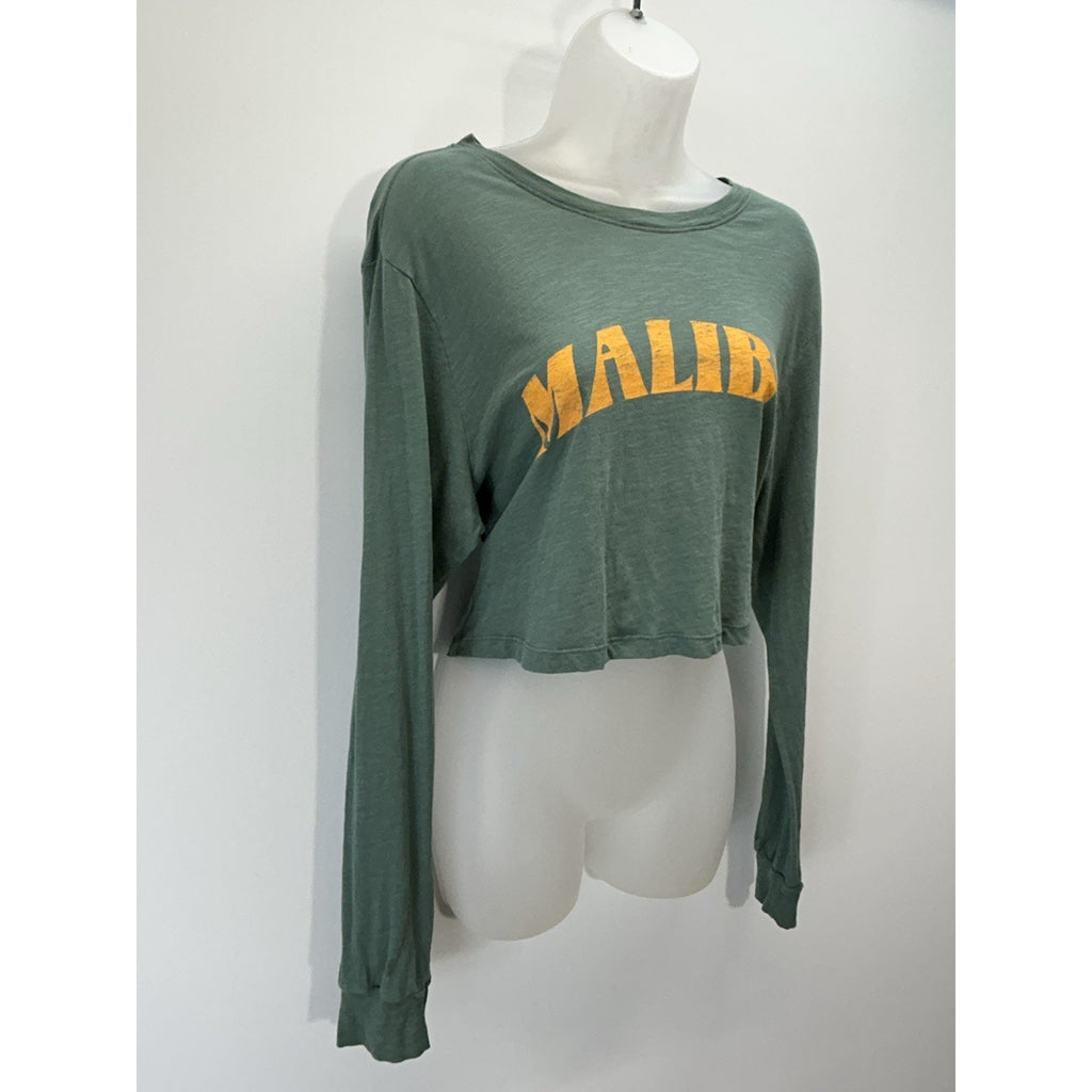Victoria’s Secret PINK Large Green Long Sleeve Crop Top Malibu 100% Cotton.