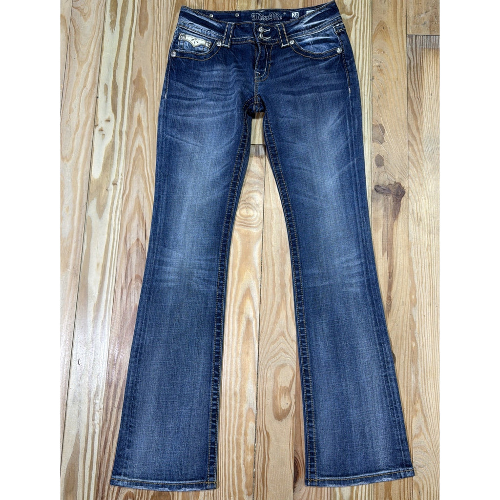 Miss Me JPW5120 Bootcut Jeans 28x33 Y2K White Leather Flap Pocket Tall