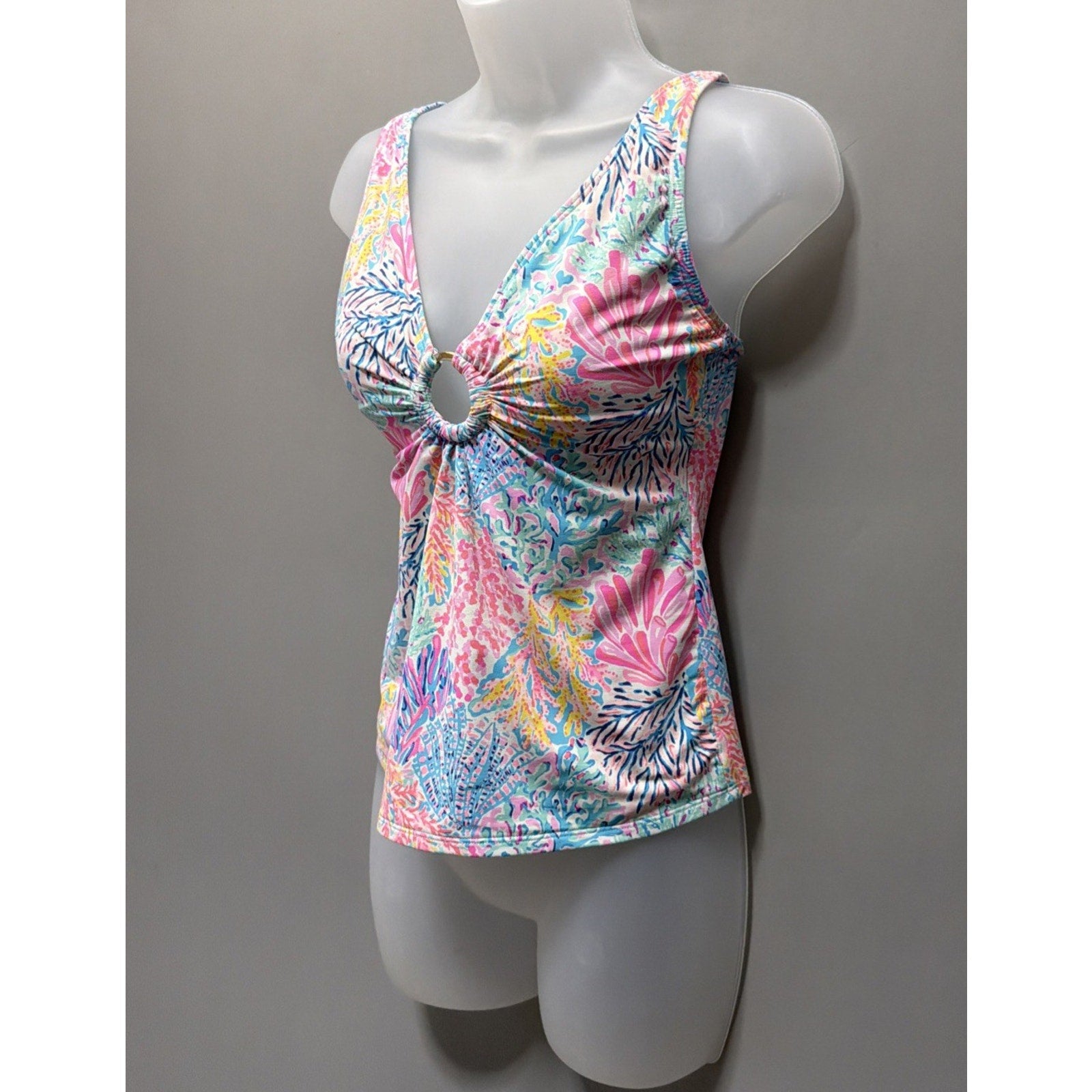 Lilly Pulitzer Tankini Top Womens 2 Pastel Coral Reef Print O Ring Swim Tank
