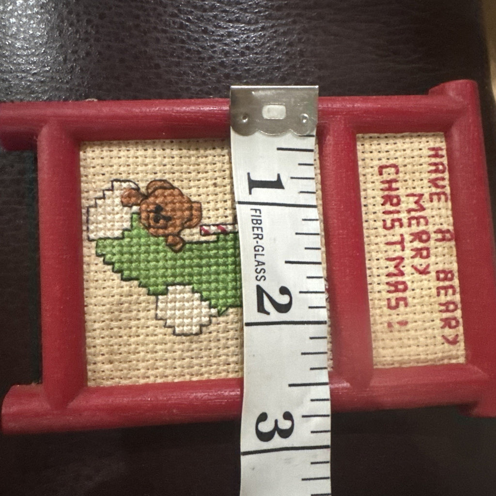 Mini Christmas Cross Stitch Teddy Bears “Have a Beary Merry Christmas” Red Frame