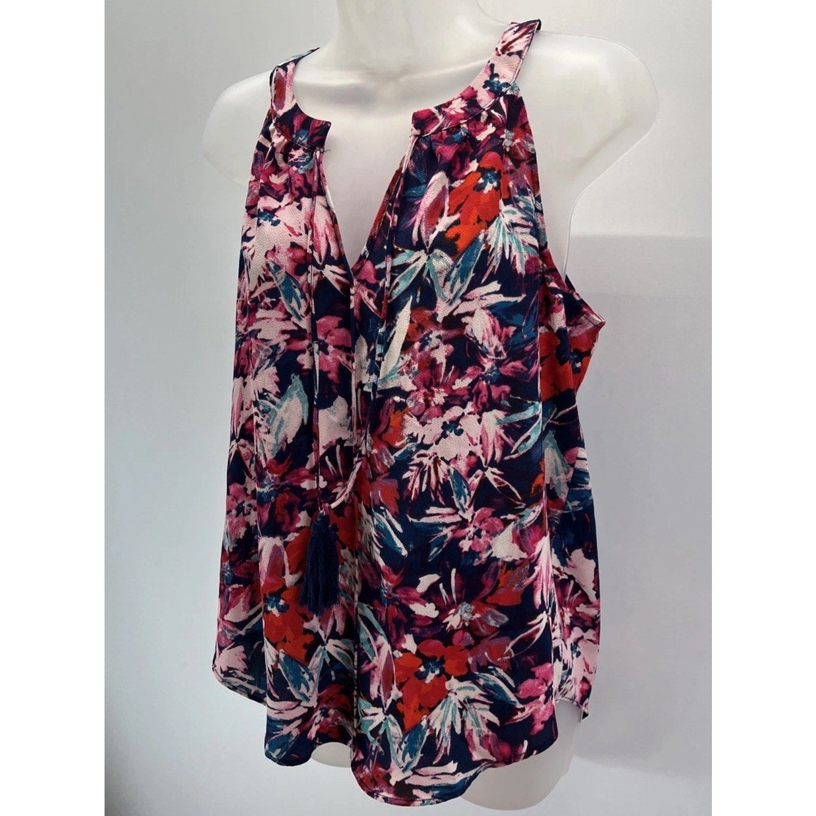 ROSE OLIVE Colorful Flowers V Neck Sleeveless Top Size S Womens