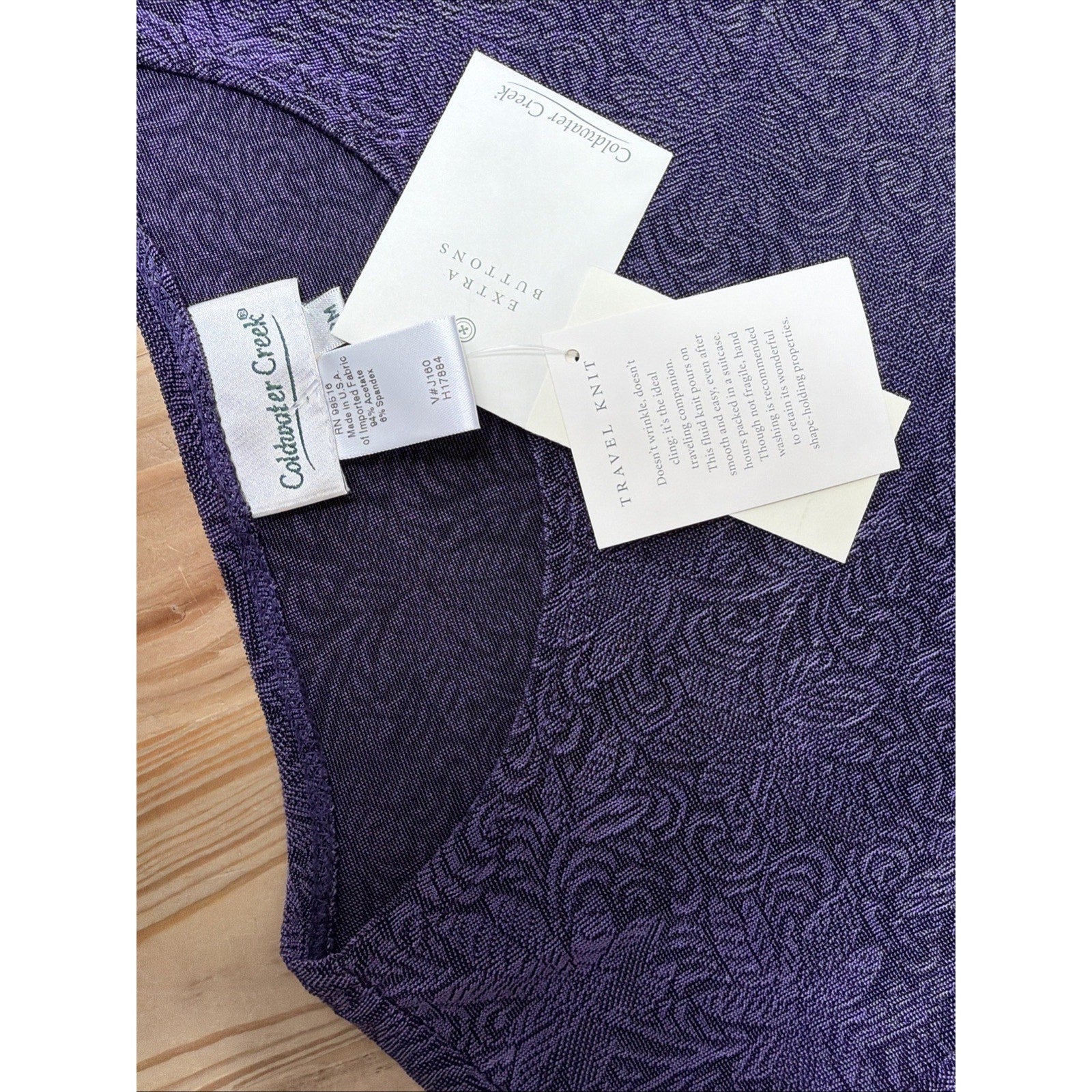 NWT Coldwater Creek Travel Knit Womens Top Size PM Purple Floral Long Sleeve