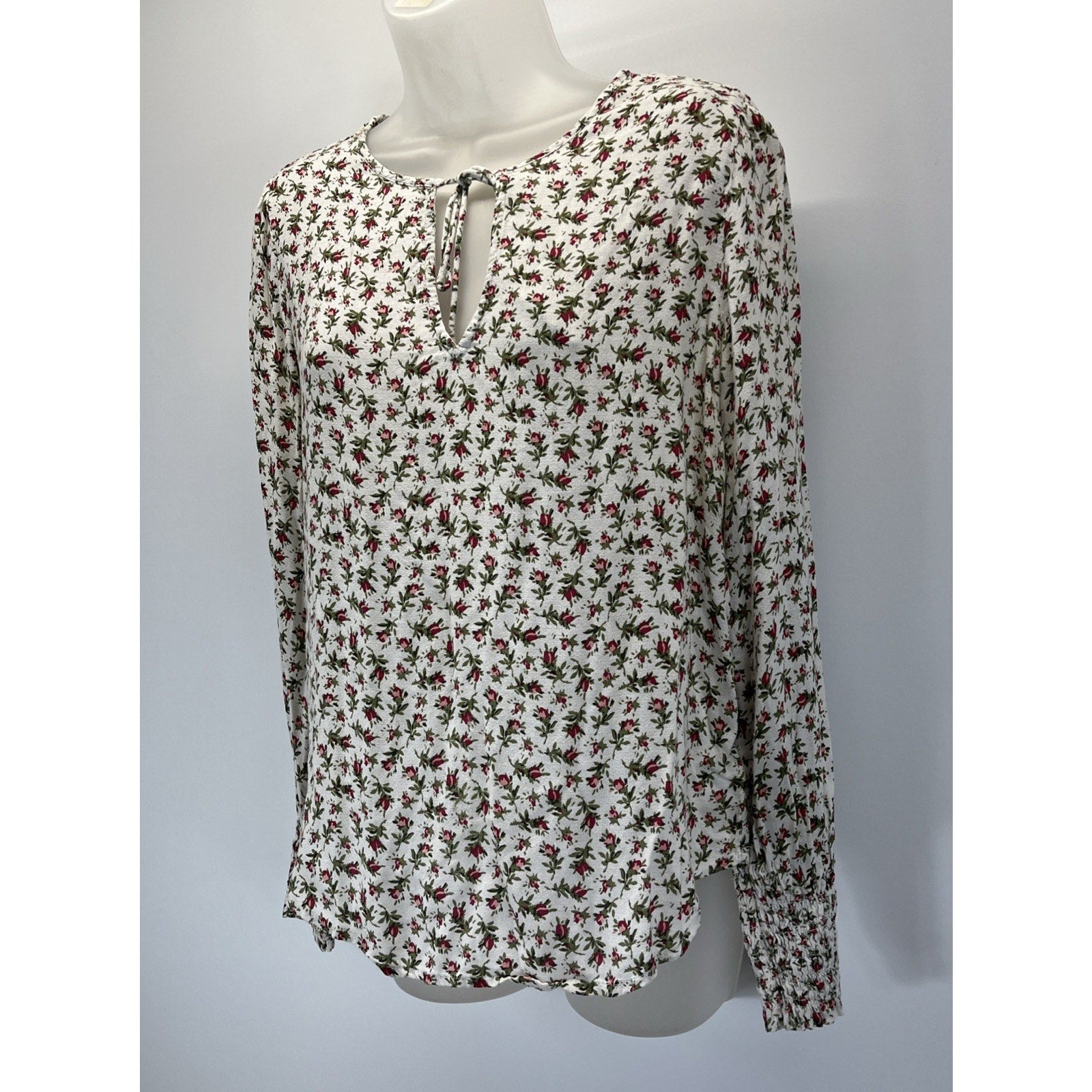 Lucky Brand Smocked Cuff Long sleeve Viscose Peasant Blouse Size Medium