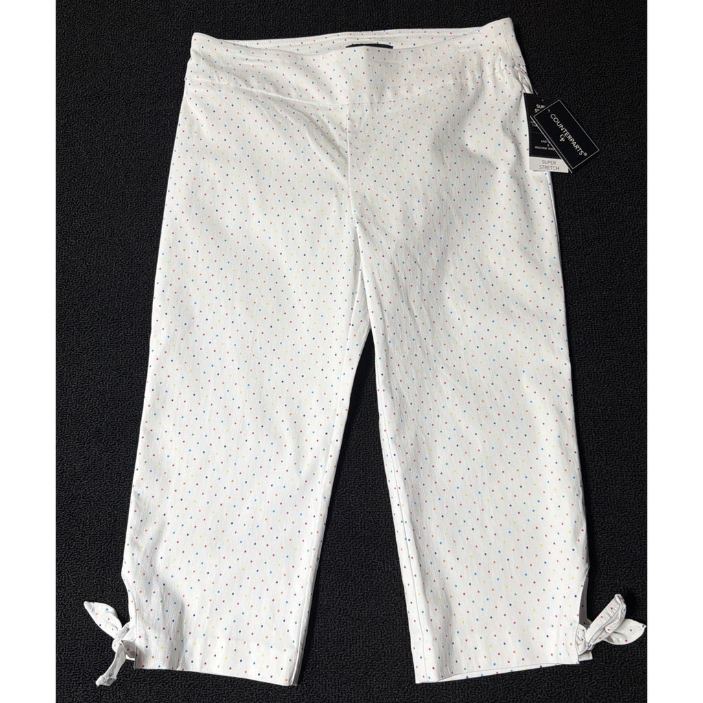 Counterparts Multi Dot Capri Super Stretch Pants Womens Size 10 Pet White NWT