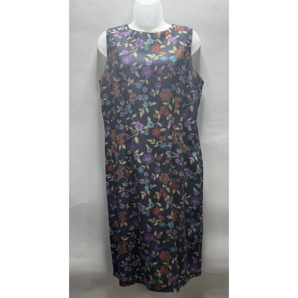 Vintage Sag Harbor Black & Jewel Tone Floral Print Y2K 90s Sleeveless Dress