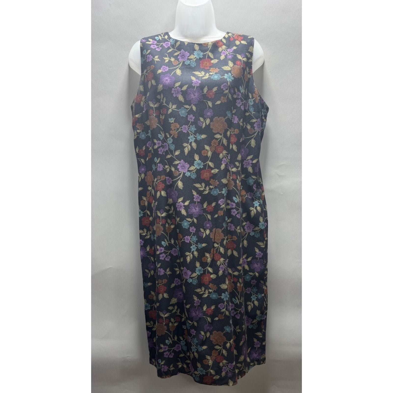 Vintage Sag Harbor Black & Jewel Tone Floral Print Y2K 90s Sleeveless Dress