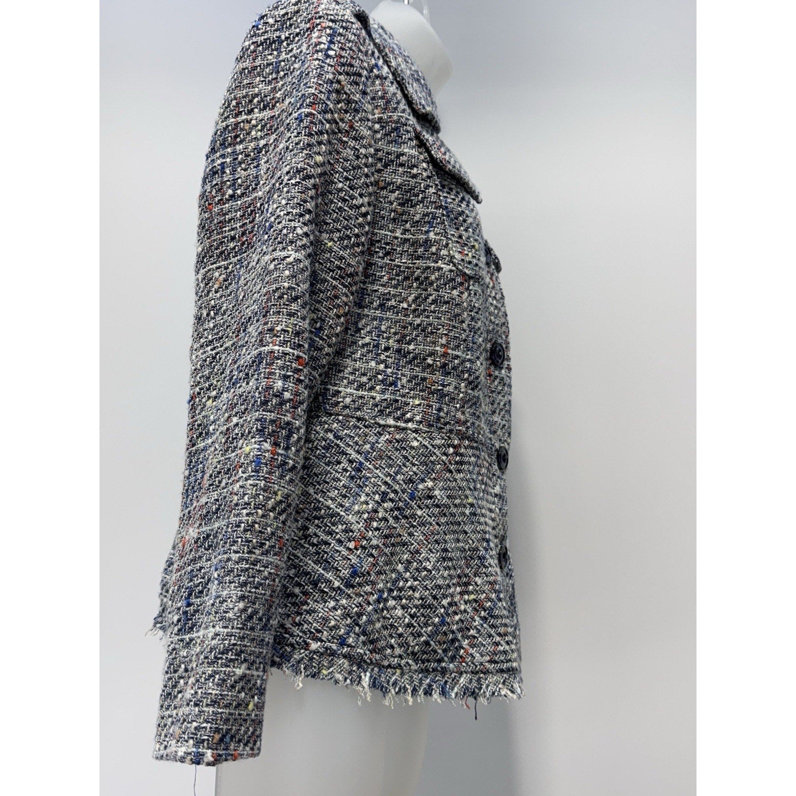 Chico's Jacket Blazer Gray Multi Woven Career Stretch Button Women’s Petite 1/M
