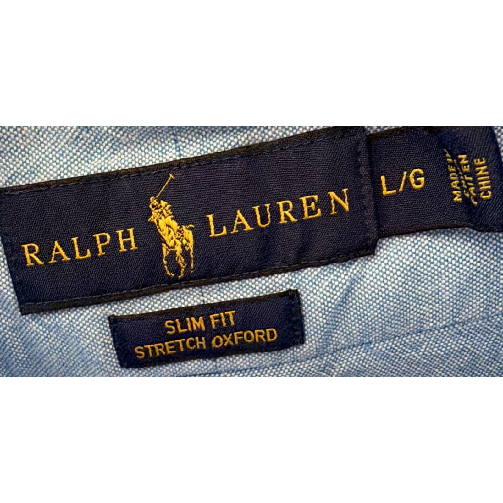 Ralph Lauren Slim Fit Stretch Oxford Shirt Men L Blue Long Sleeve Flesh Pony