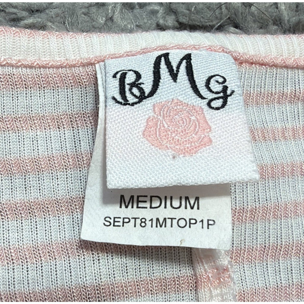 BMG Womens Boho Top Size M White Peach Striped Bell Sleeves Blouse Tunic