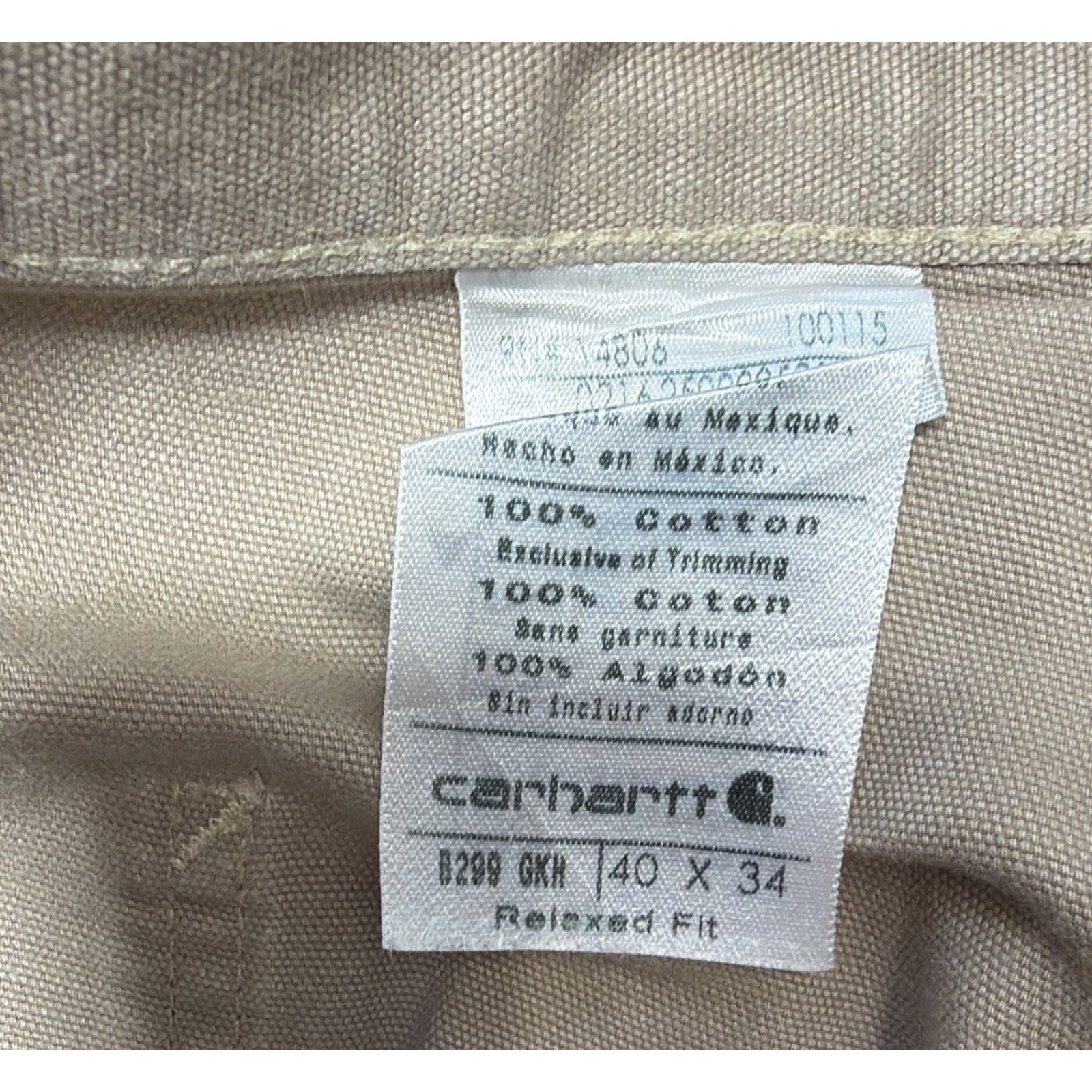 CARHARTT Men's B299 GKH Canvas Khaki Relaxed Fit Pants Work Tan 40x32