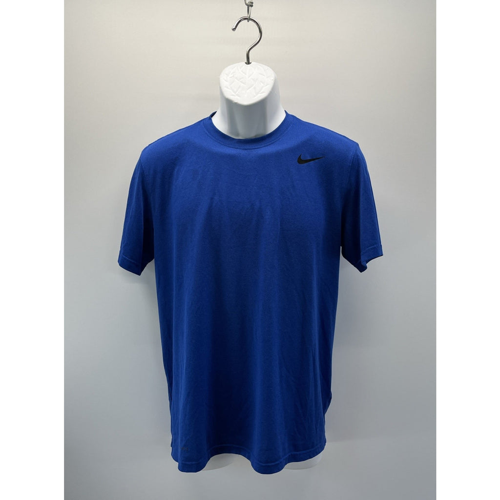 Nike Dri Fit Mens M Blue Solid Logo Short Sleeve Athletic Shirt