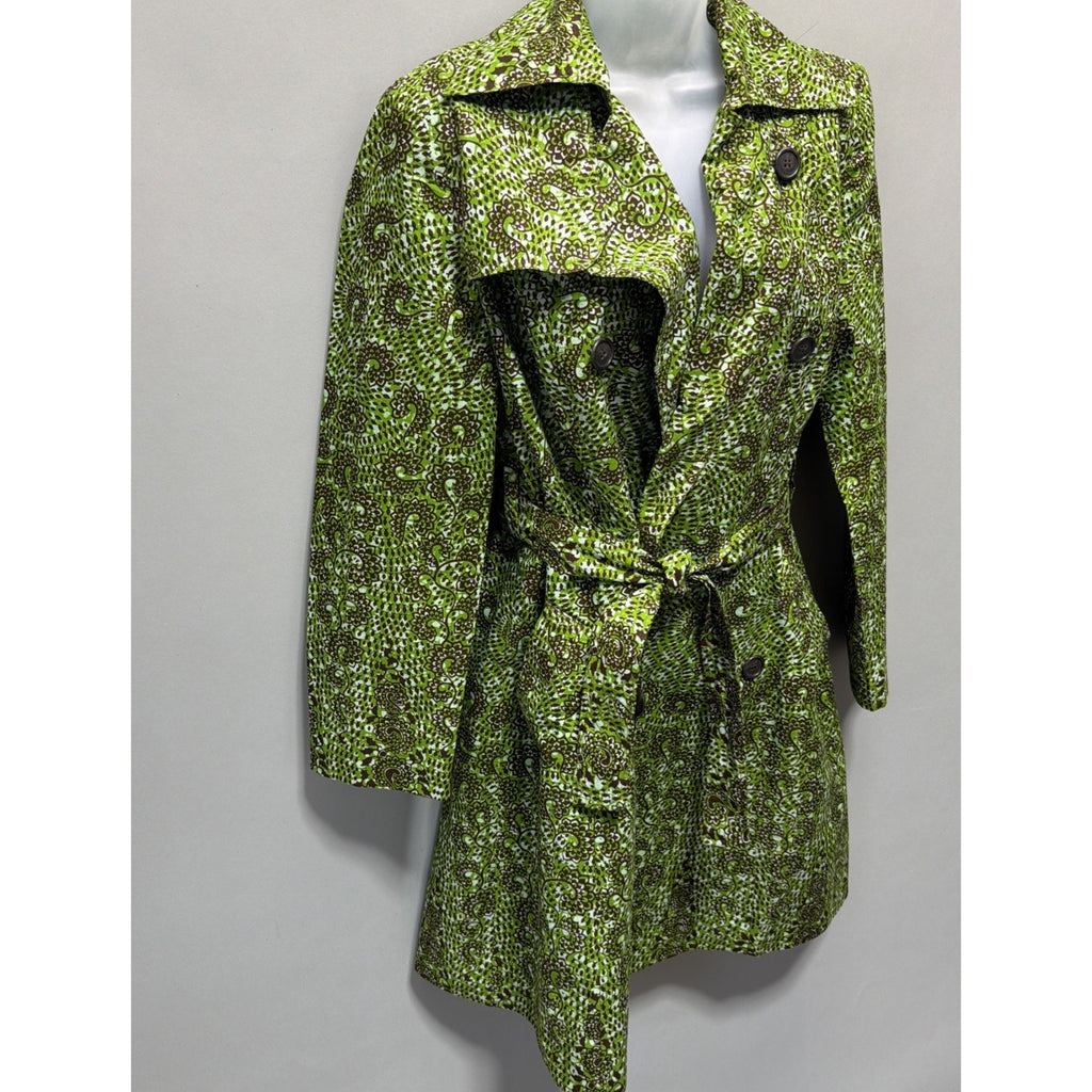 Ayindisa Ginatu Exclusive Women’s Trench Coat Jacket Size 12 Green African Print