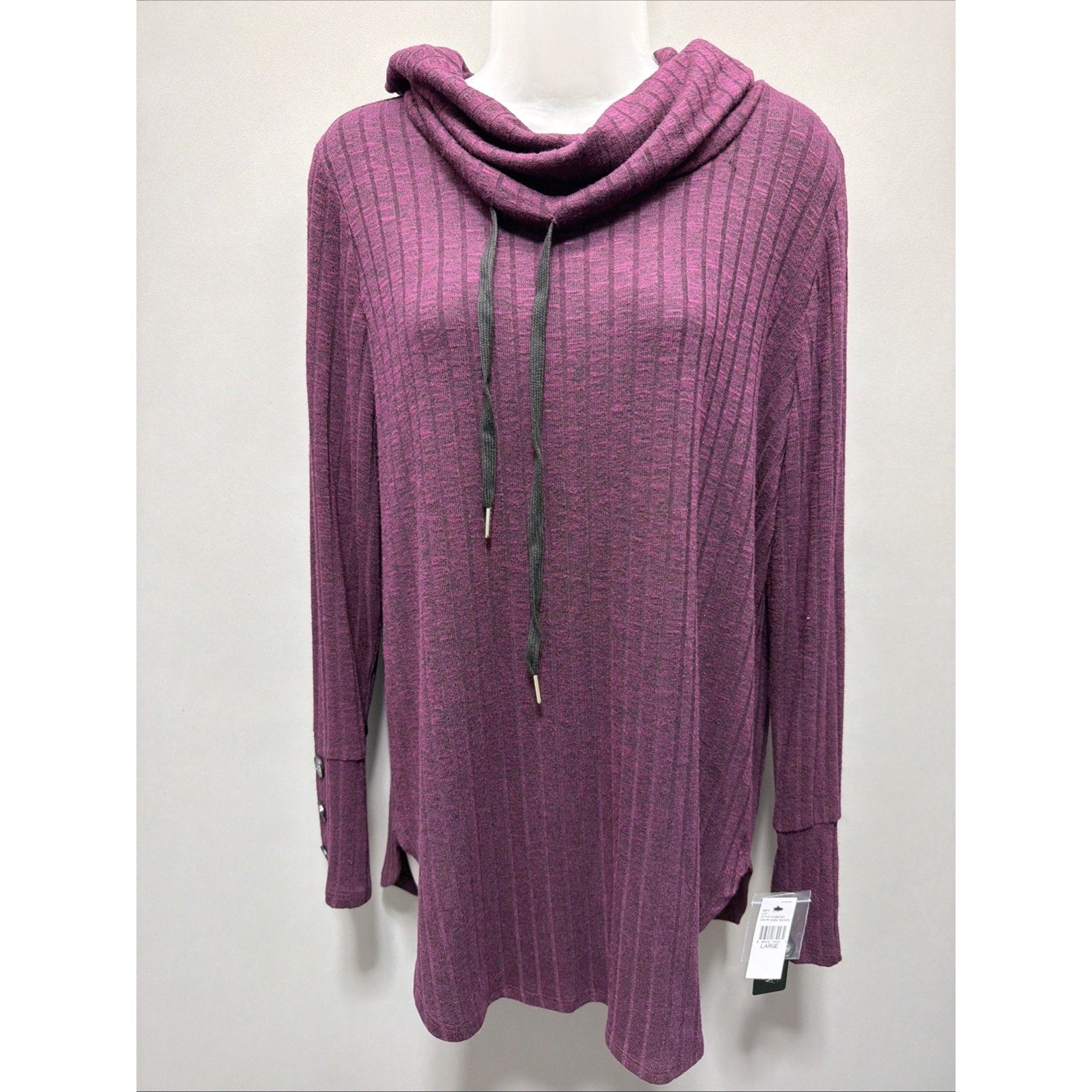 AGB Women’s L Dark Raisin Cowl Neck Ribbed Knit Sweater Lightweight Brand New