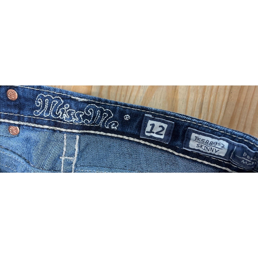 Miss Me Jeans Youth 12 Blue Denim Skinny Rhinestones Studs Dark Wash Women 25x29