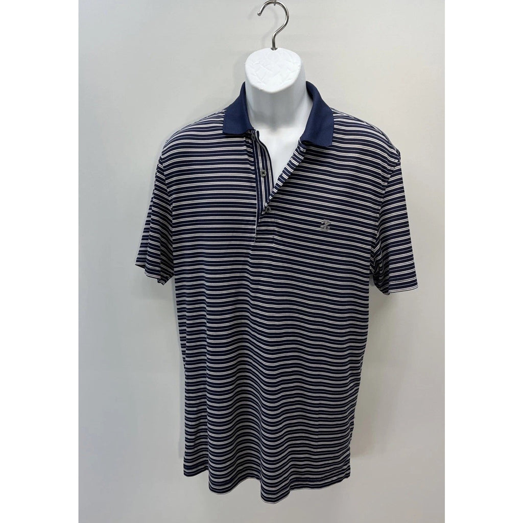 IZOD Polo Shirt Mens Large White Navy Striped Golf Collared Short Sleeve Classic