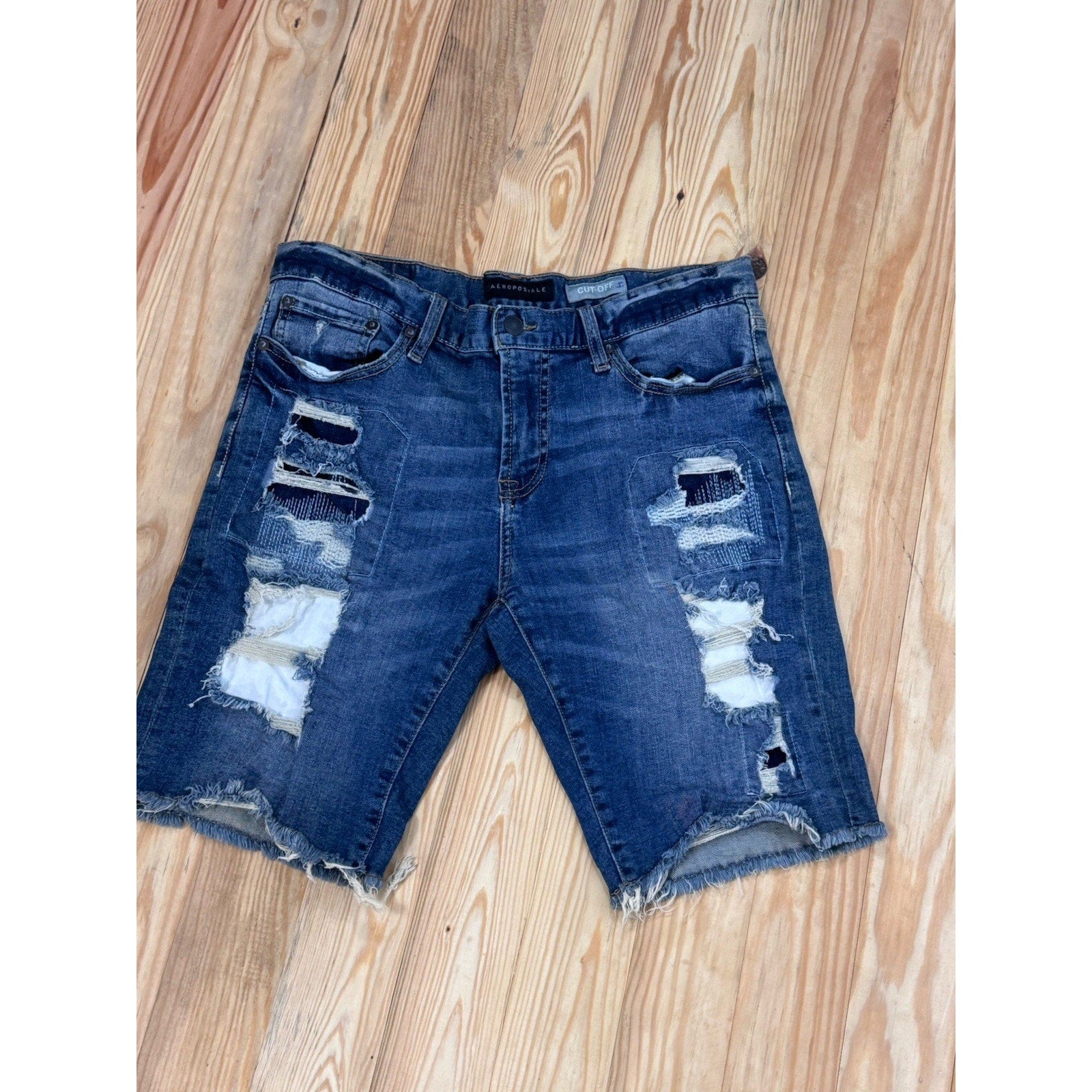 Aeropostale Adult Denim Slim Cut-Off Ripped Shorts Size 30 Men’s Aero Blue