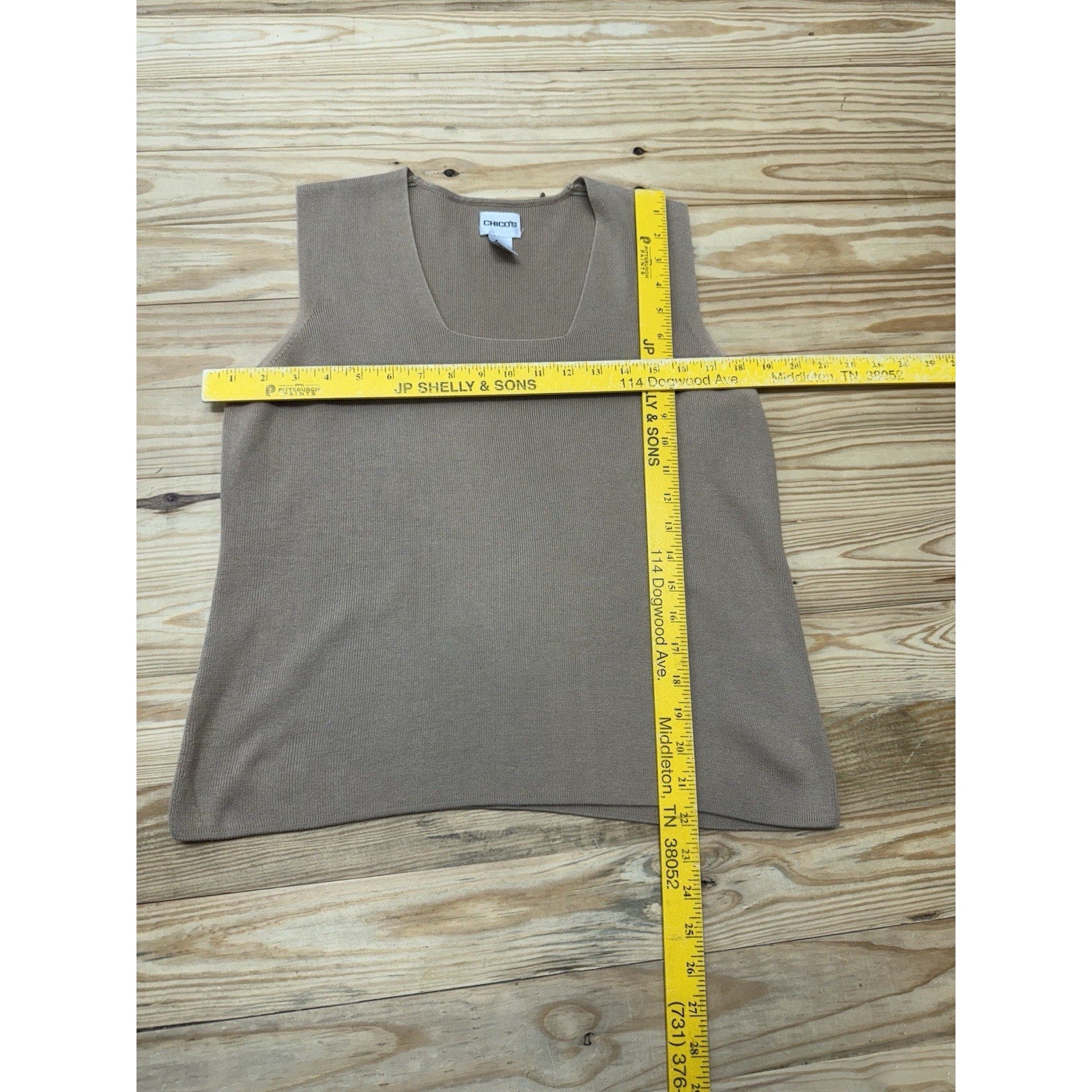 CHICO'S Square Neck Tank Camel 100% Cotton Ribbed Women’s Size 2 (US Large)
