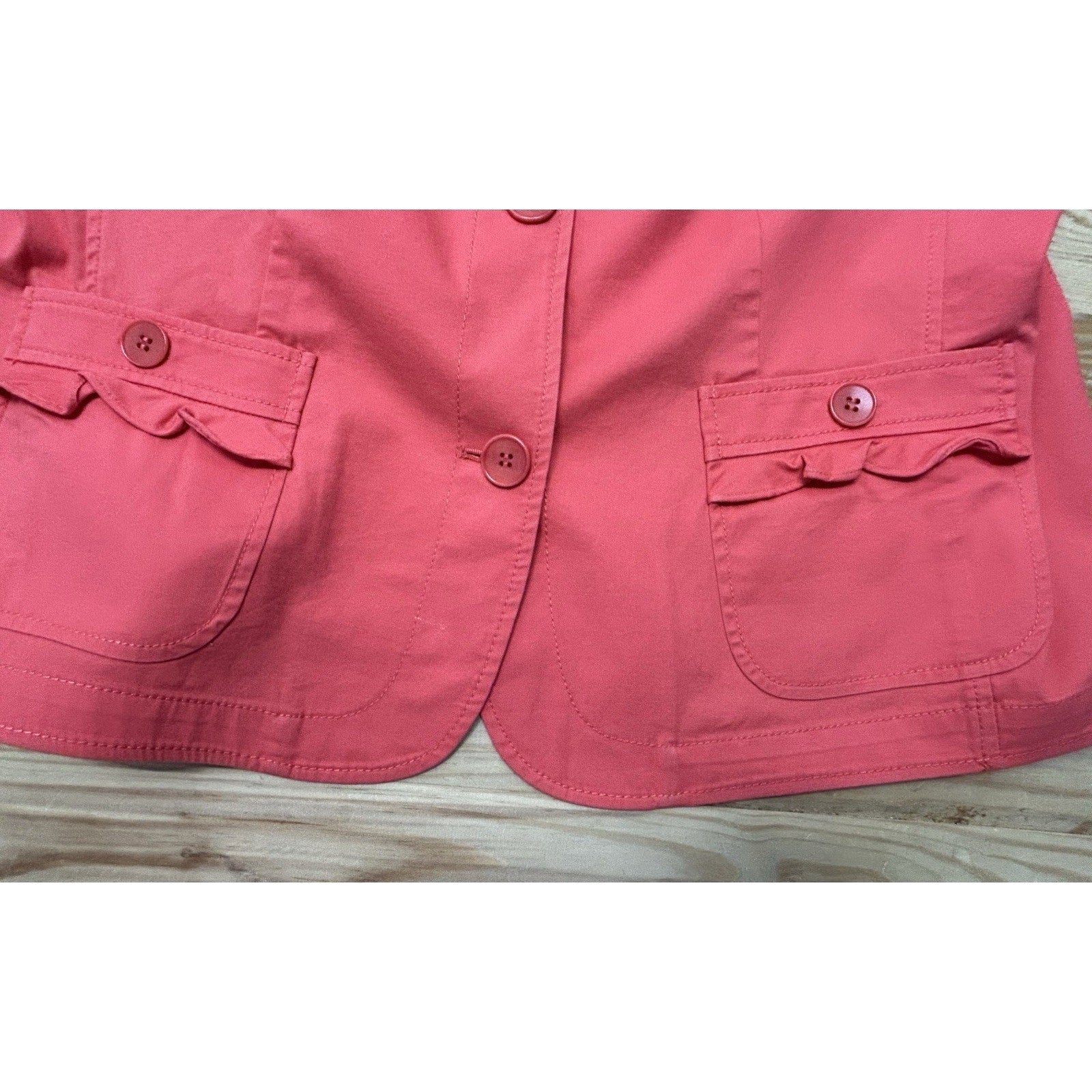 Talbots Blazer Womens Size 16 Coral Colored Ruffled Pockets 98% Cotton Jacket.