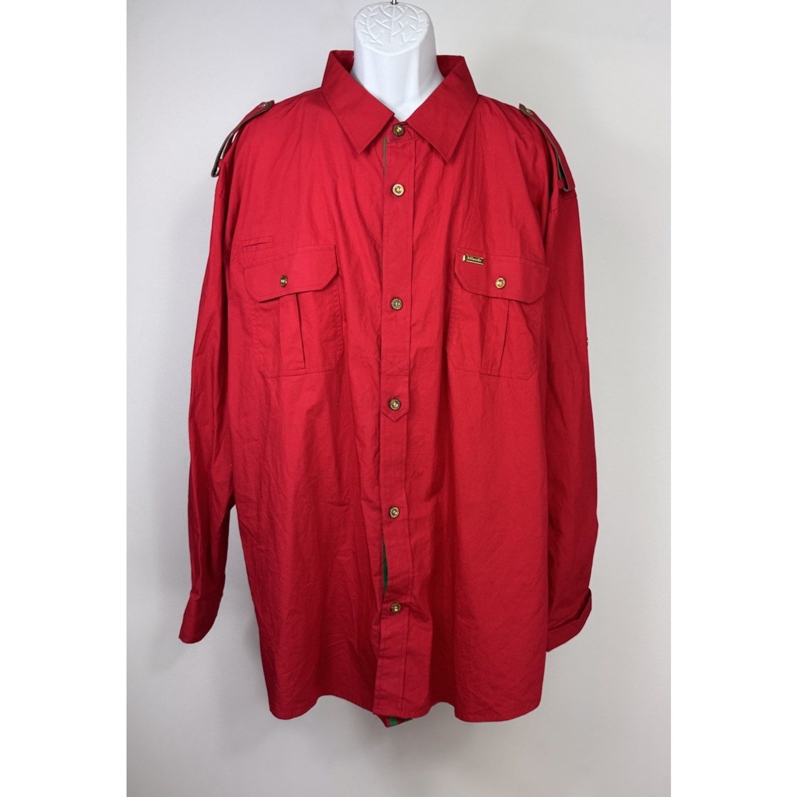 Abalanche Vintage MENS RED BUTTON UP COLLAR SHIRT SIZE 4XL Gold Details