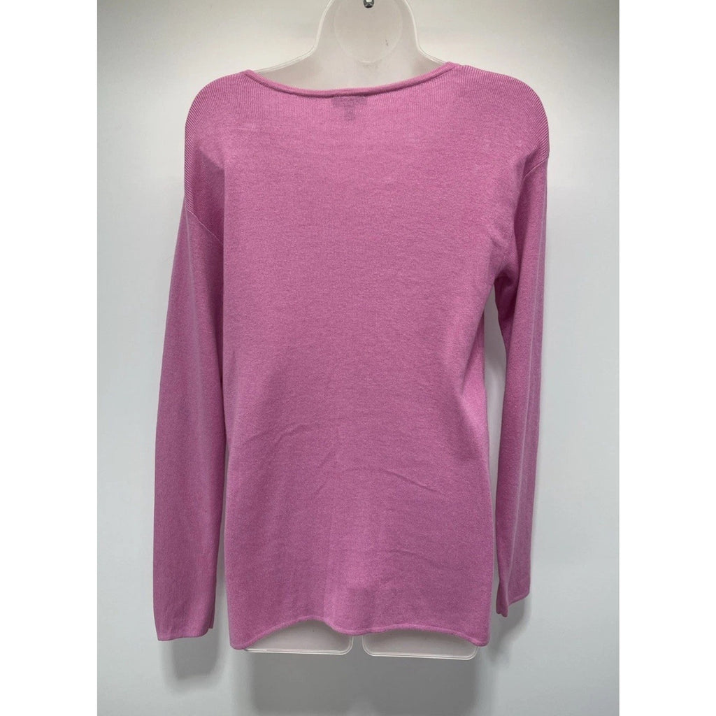 Talbots XS V-Neck Pullover Sweater Pink Tunic Length Long Sleeve Rayon Blend