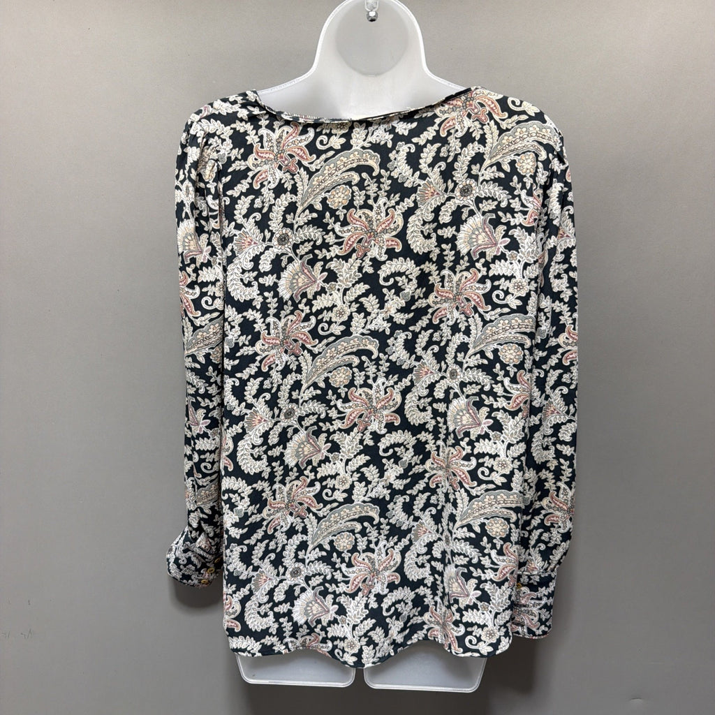 Loft Top Large Petite Paisley Multicolor Blouse Long Sleeve Round Neck