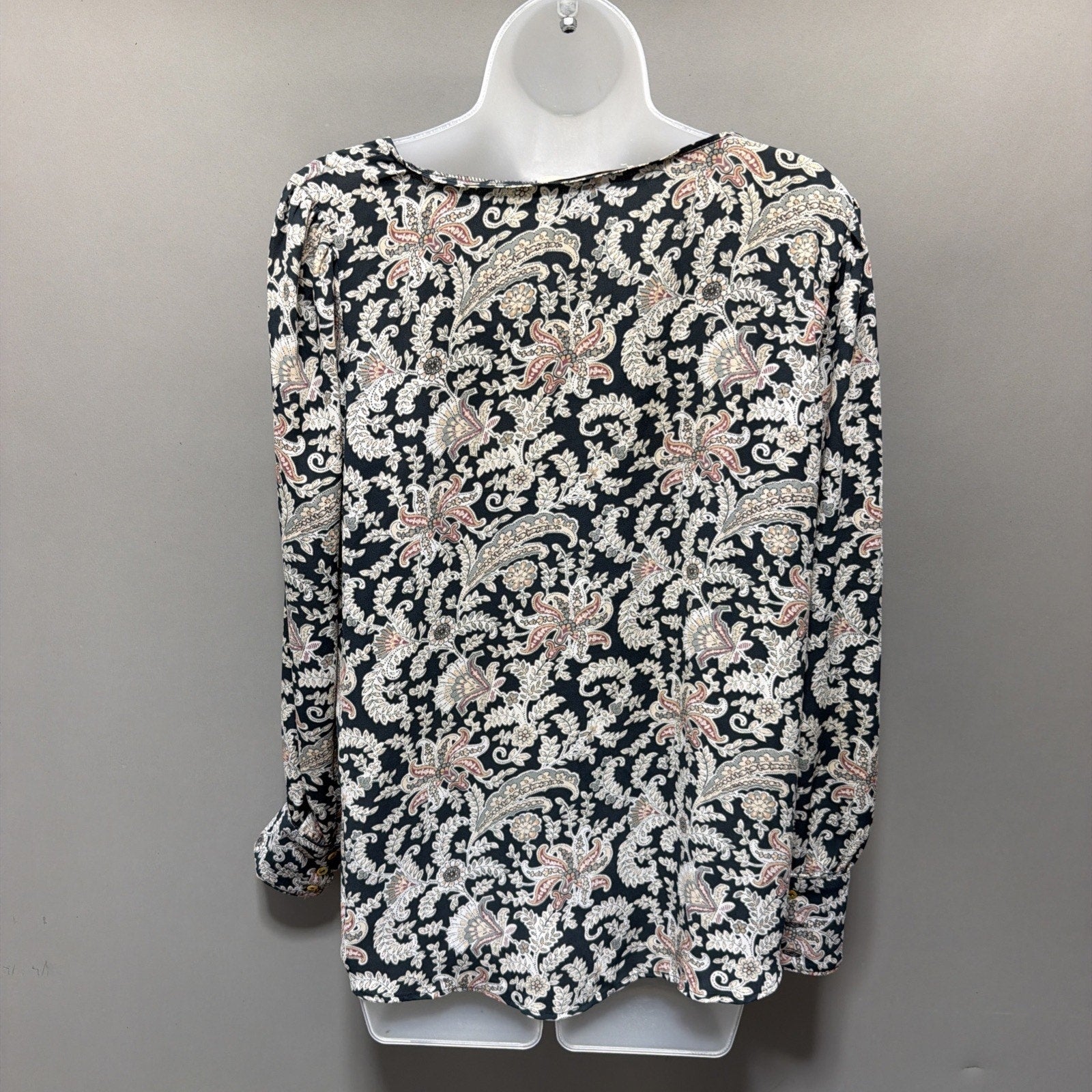 Loft Top Large Petite Paisley Multicolor Blouse Long Sleeve Round Neck