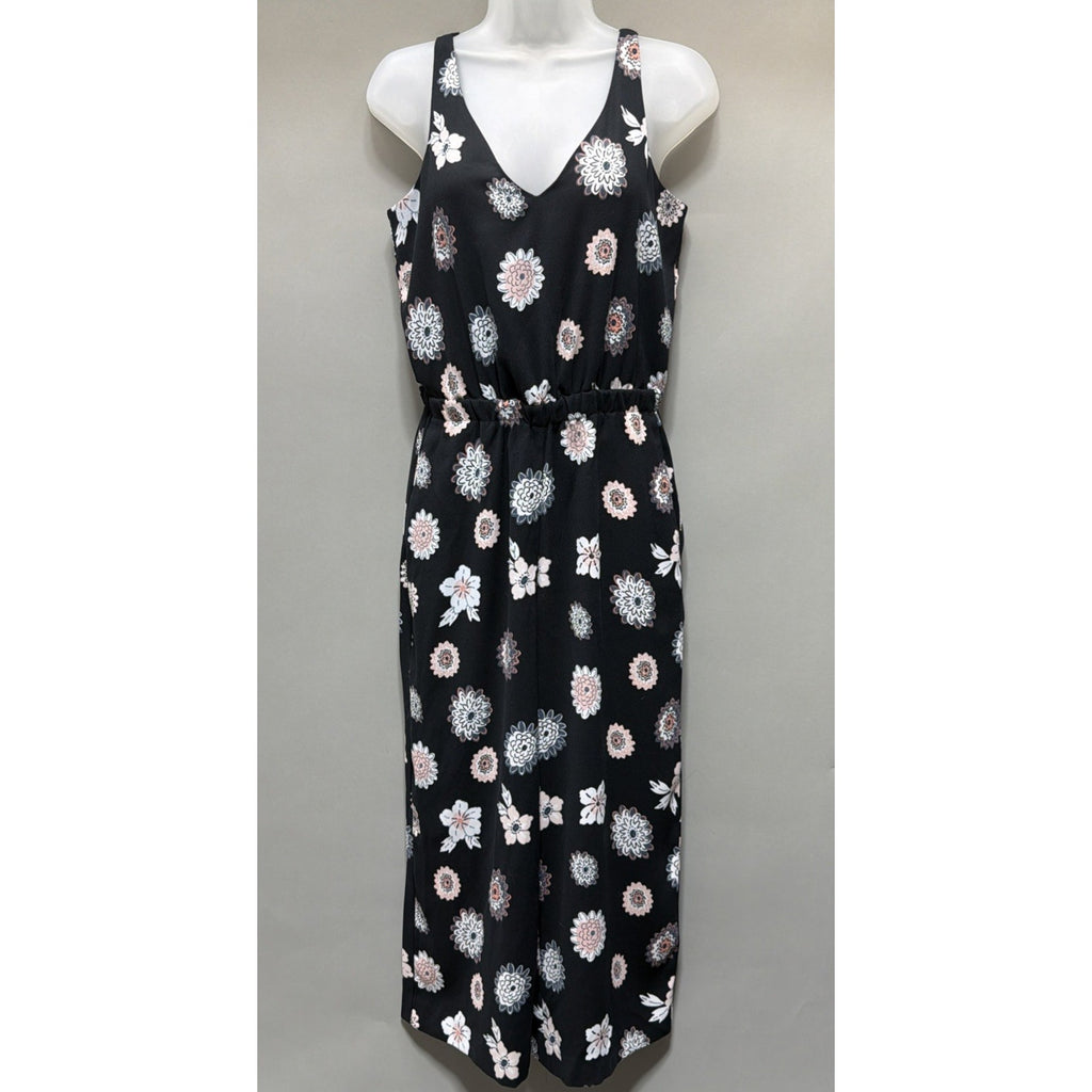 Ann Taylor Loft Black Floral Sleeveless Romper Jumpsuit Pockets Sz S Petite