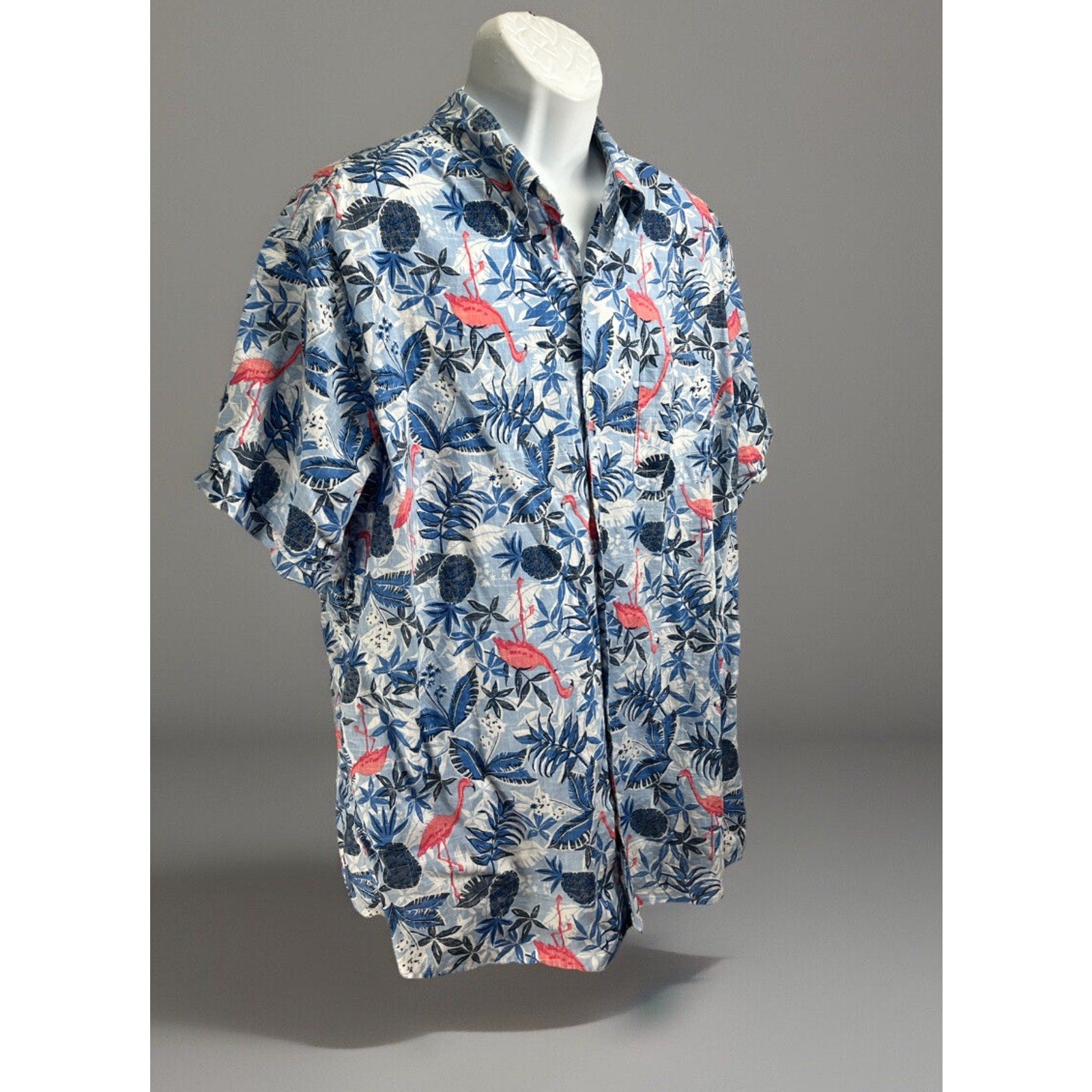 Izod Saltwater Tropical Shirt Adult XXL Blue Pink Flamingos Button Short Sleeve