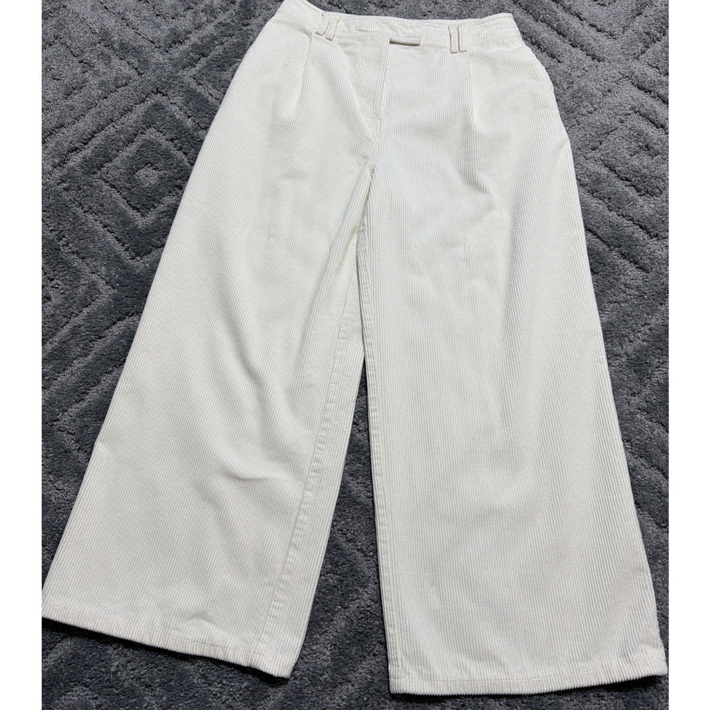 TOPSHOP Women's 10 WIDE LEG Corduroy Pants Jeans 30x27 Ivory High Rise Retro
