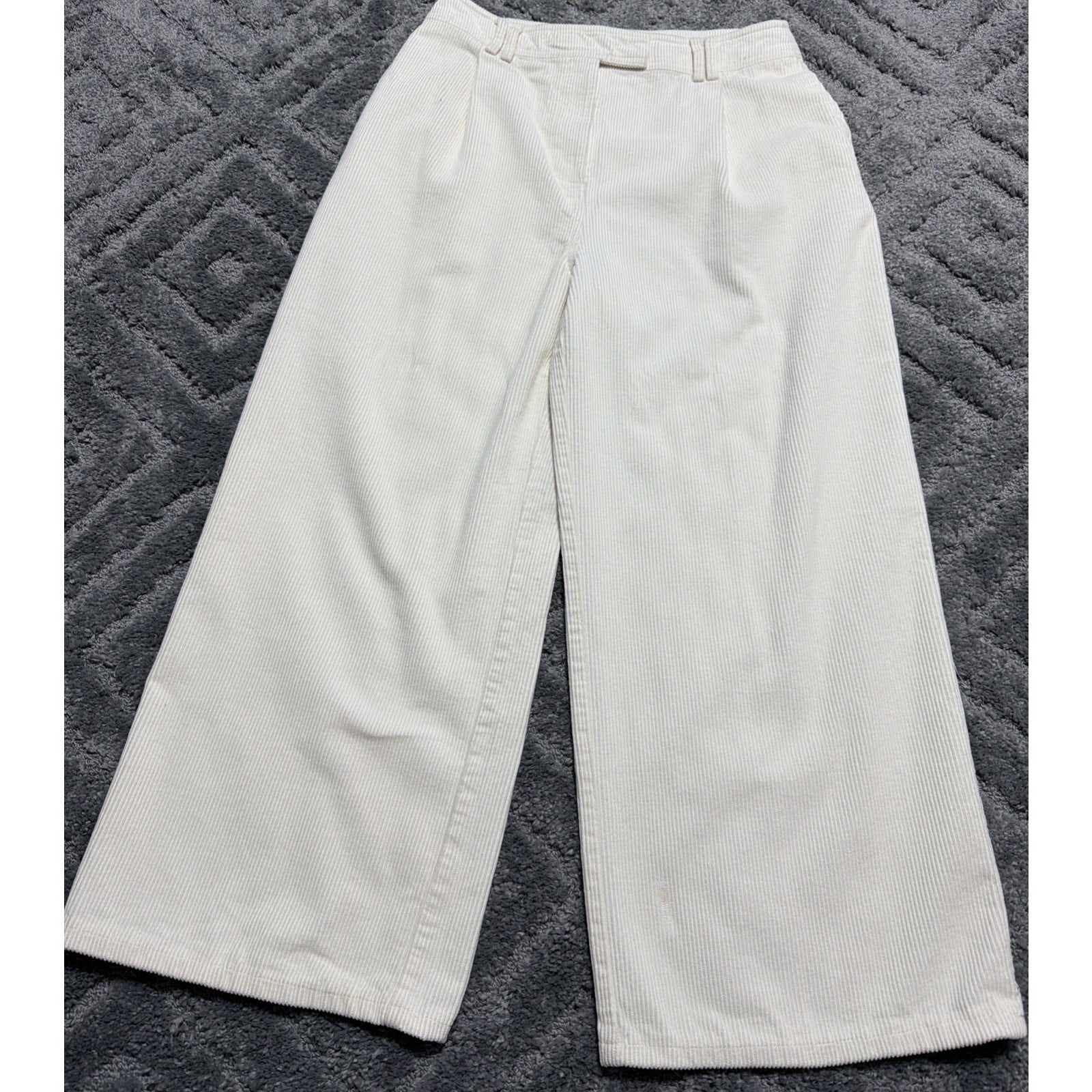 TOPSHOP Women's 10 WIDE LEG Corduroy Pants Jeans 30x27 Ivory High Rise Retro