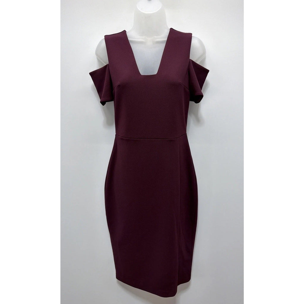 Express Women's Cold Shoulder Lined Burgundy Sheath Dress Size 4 EUC