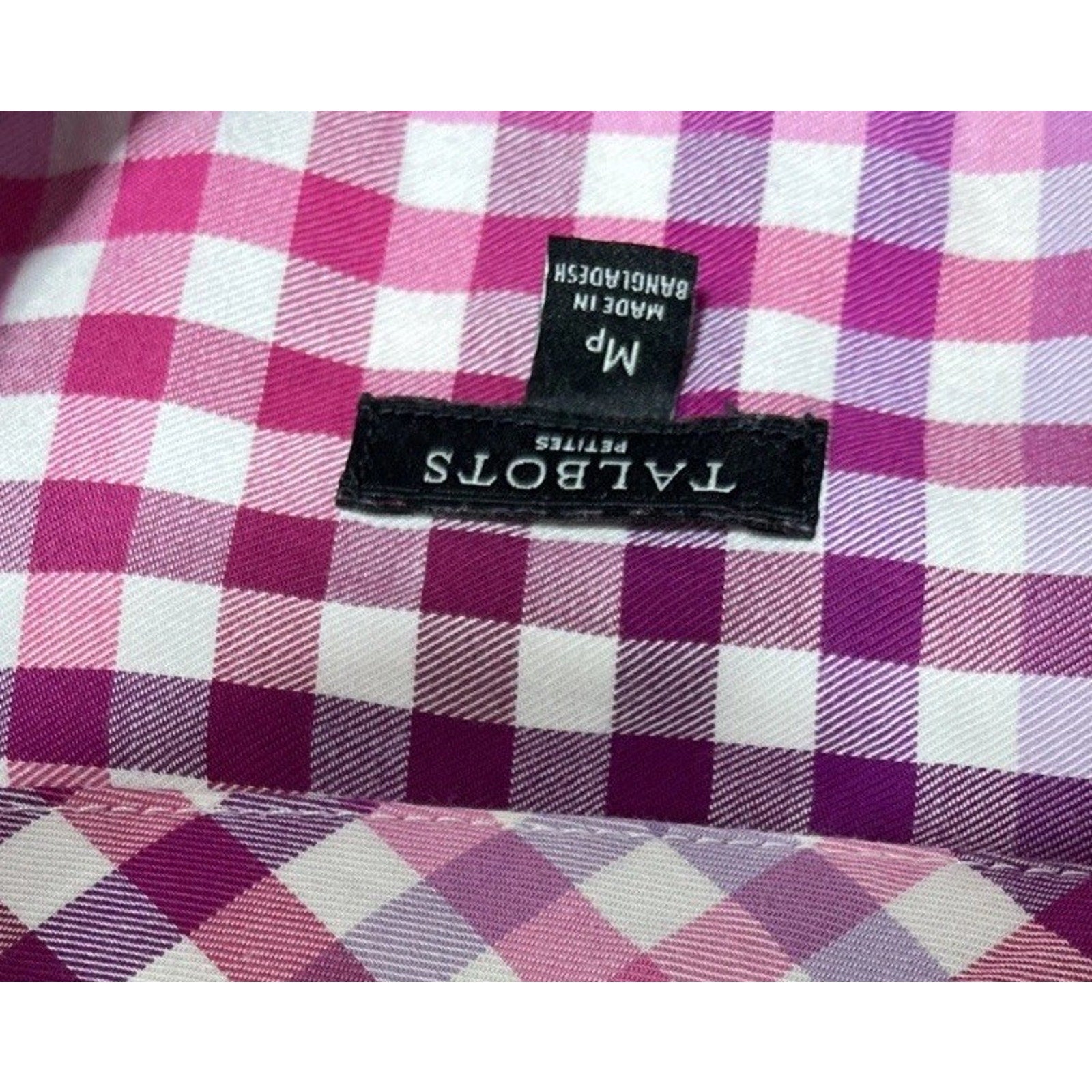 TALBOTS 100%COTTON GIGHAM PLAID LONG SLEEVE BUTTON DOWN SHIRT SIZE Medium Petite