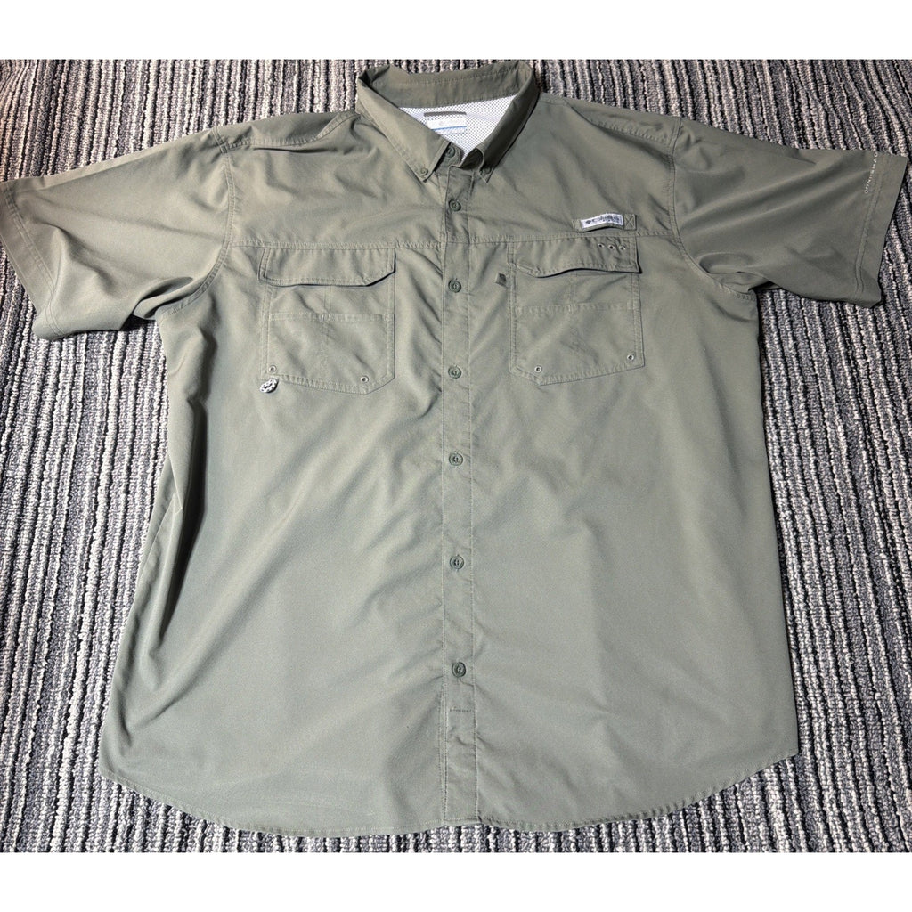 Columbia PFG Tamiami II Green Fishing Shirt Mens 2XL Omni Shade Short Sleeve