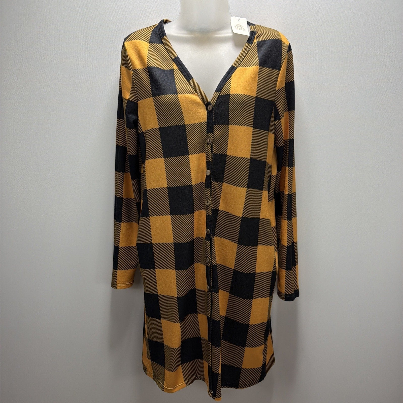 Fashion Apparel Women's S/M Yellow Black Long Sleeve Shirt Dress Pockets NWT