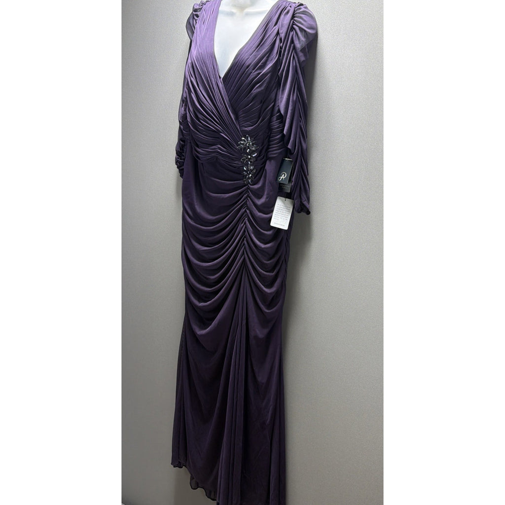 New Adrianna Papell Purple Ruched Lined Maxi Dress Plus Size 20W Evening Wear