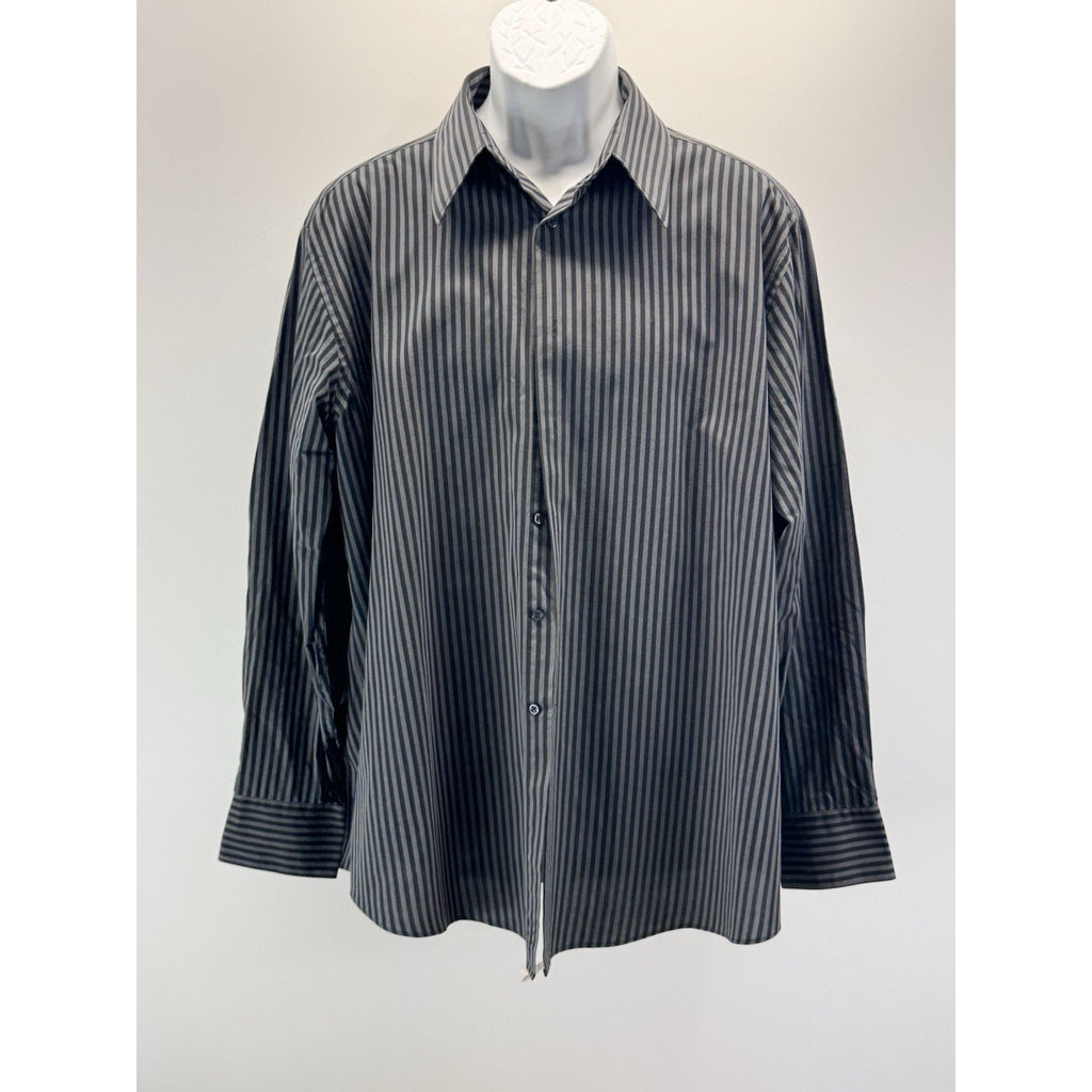 Covington Modern Fit Dress Shirt Men's 17-17.5 34/35 Black Pinstripe Stain Free