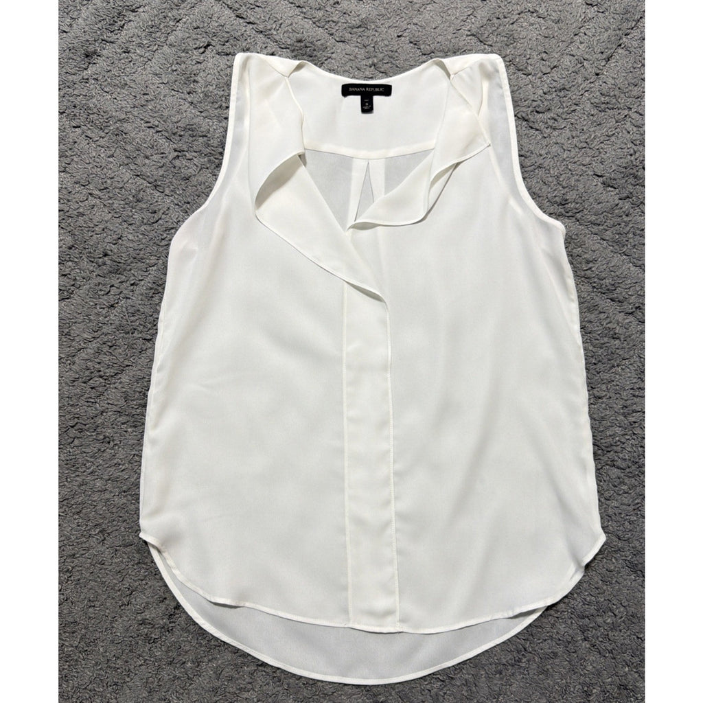 Banana Republic White Sleeveless Blouse Tall S Draped V-Neck Flowy Minimalist