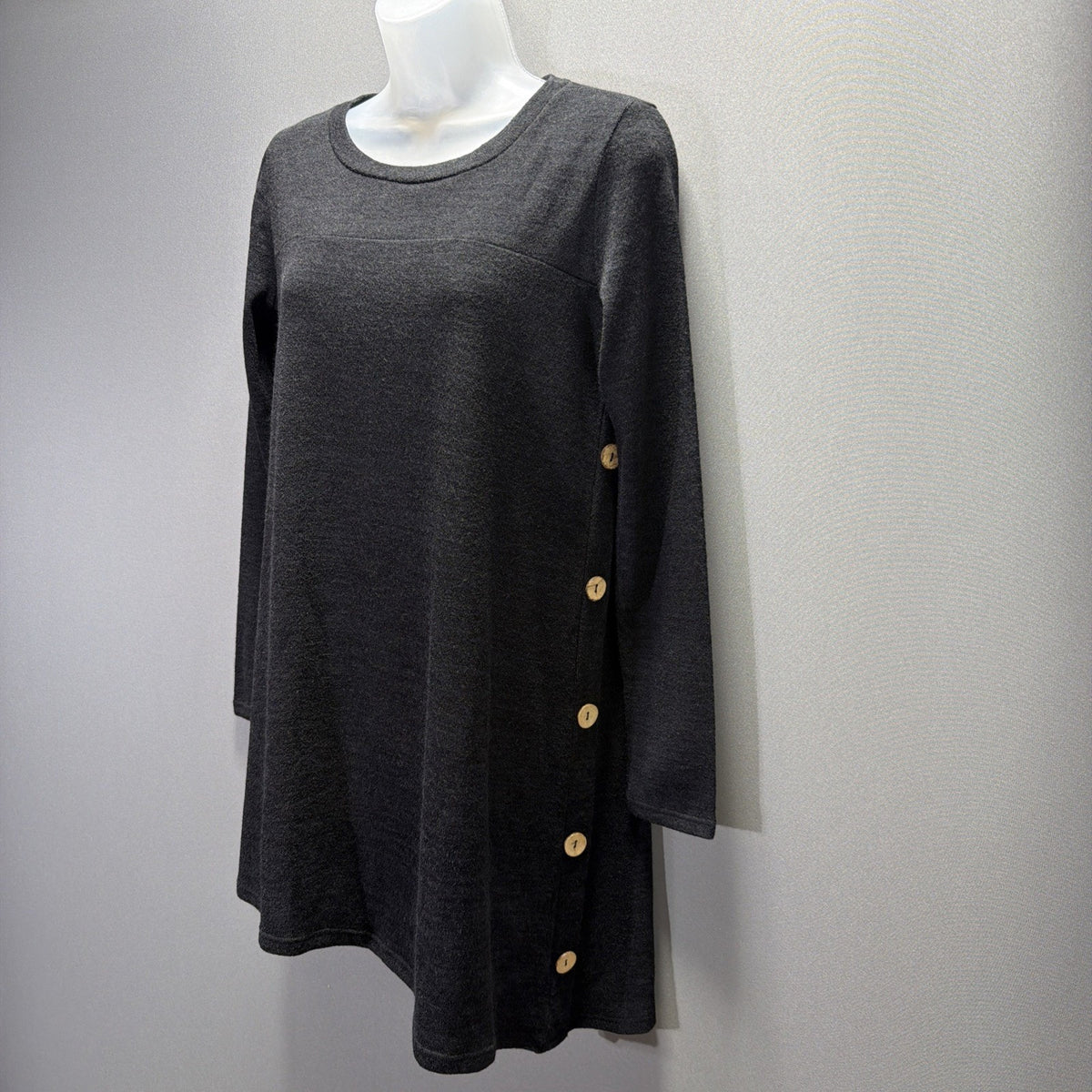 Reborn J Long Sleeve Soft Dark Gray Knit Sweater Tunic Top Shirt Women's M Fall