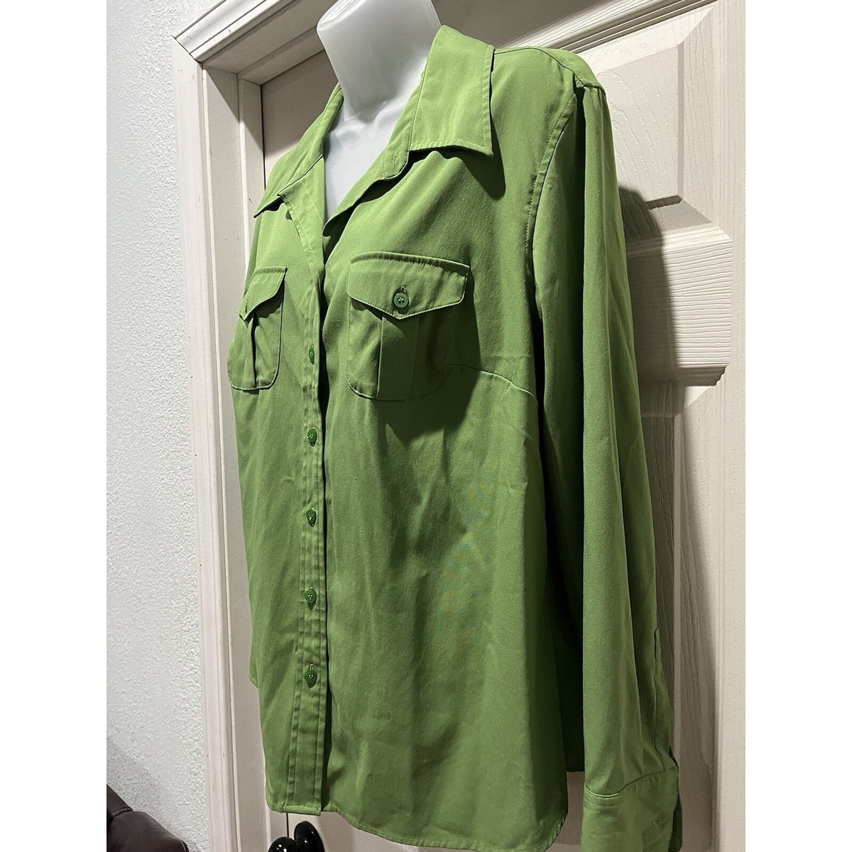Lane Bryant green button front shirt cotton blend women's 14/16