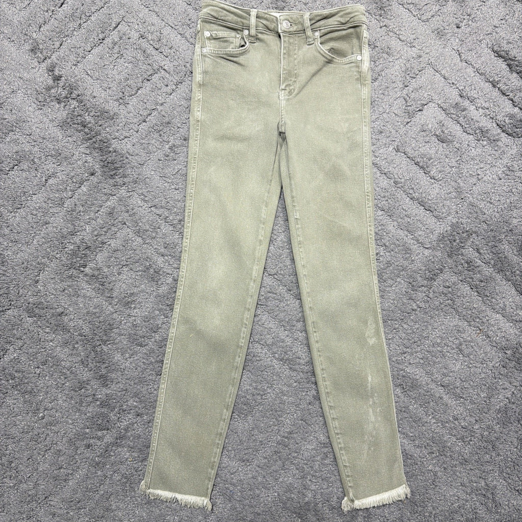 We The Free Olive Green Jeans Womens 26 Slim Frayed Hem Ankle Raw Hem Stretch