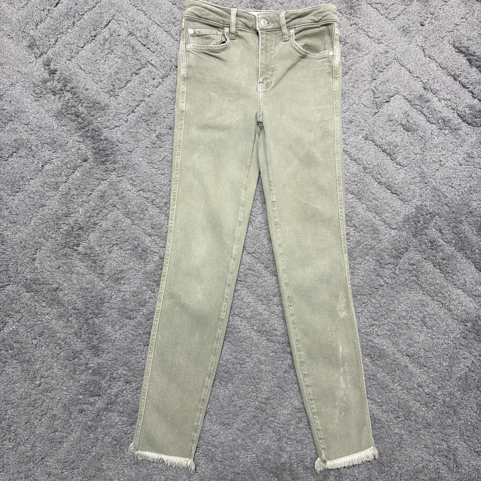 We The Free Olive Green Jeans Womens 26 Slim Frayed Hem Ankle Raw Hem Stretch