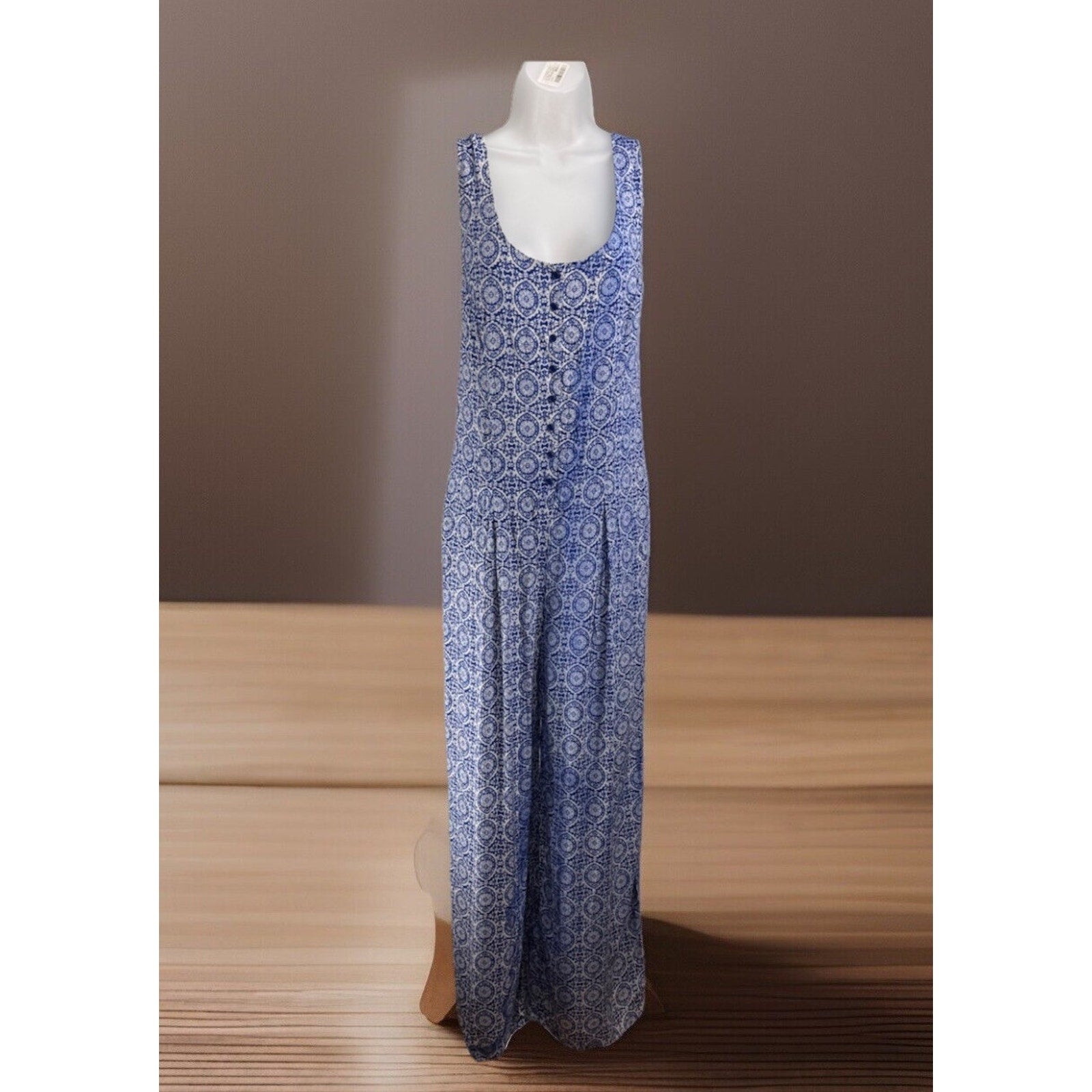 Forever 21 Blue Geometric Design Jumpsuit One Piece Tied Women’s Size Large