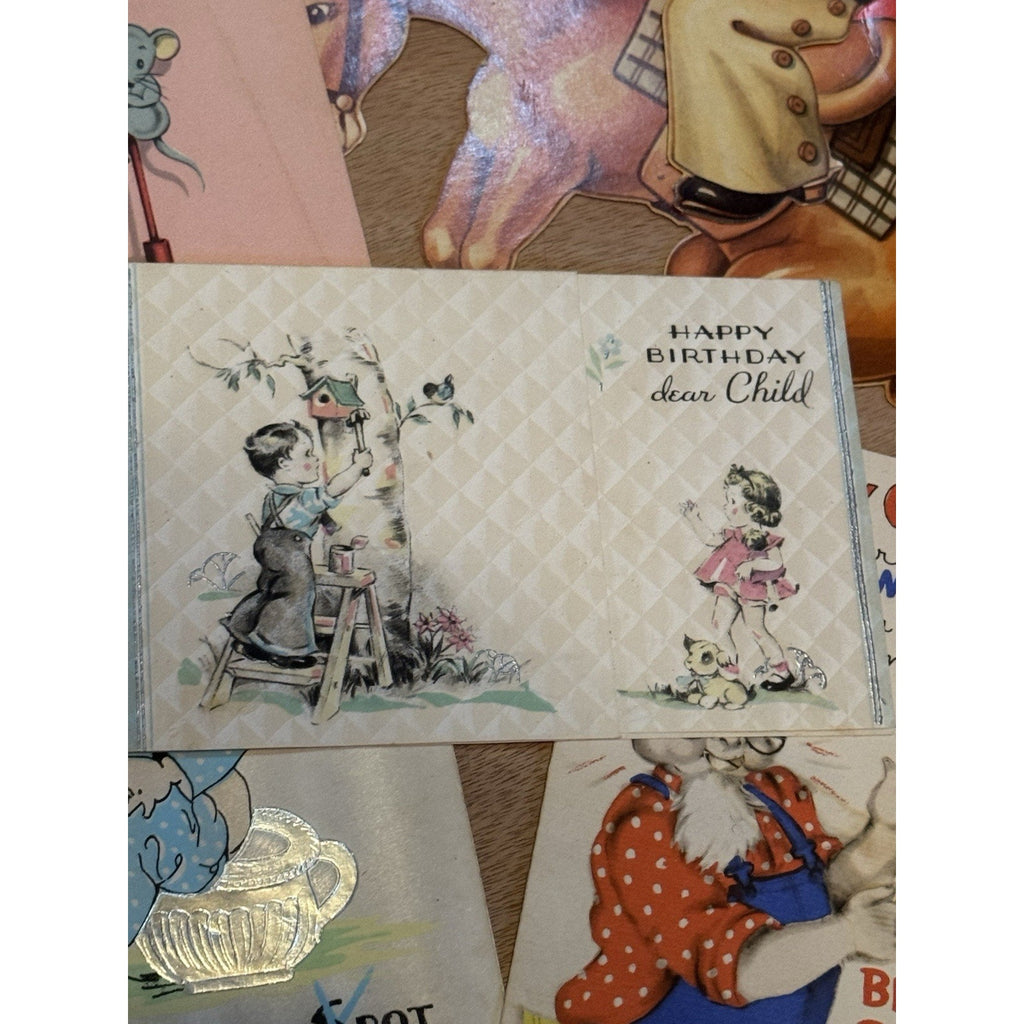 Vintage 1930’s Birthday Card Lot Hallmark Mechanical Die Cut Cowboy Ephemera